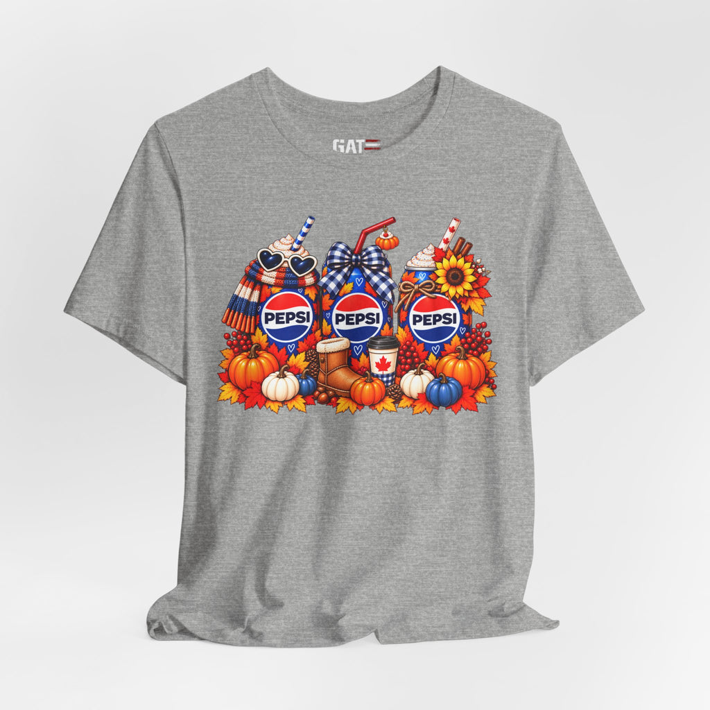 Pepsi Pumpkin Fall T‑Shirt — Autumn Pumpkin & Sunflower Soda Design