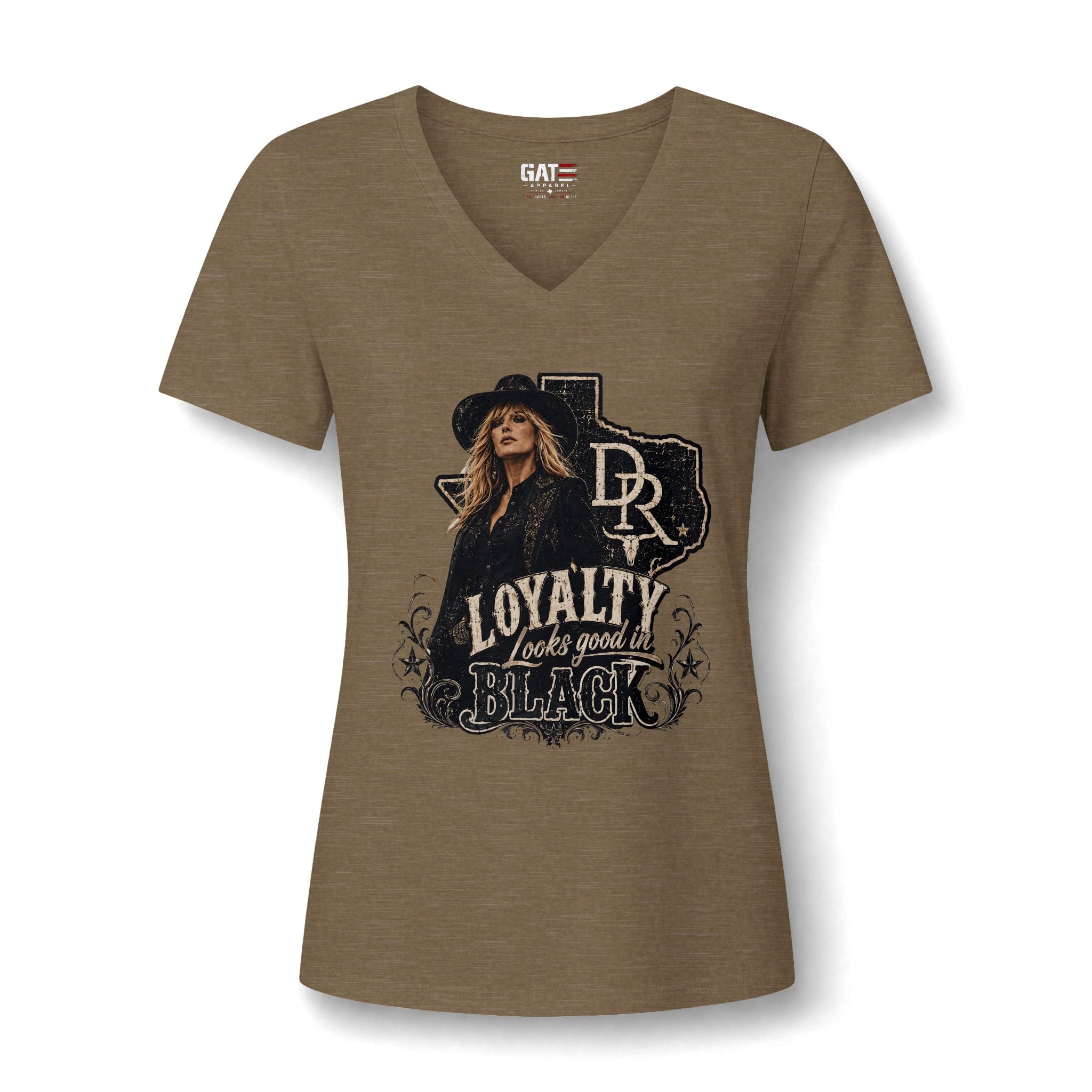Women's V-Neck Tee — "Loyalty Looks Good in Black" Graphic