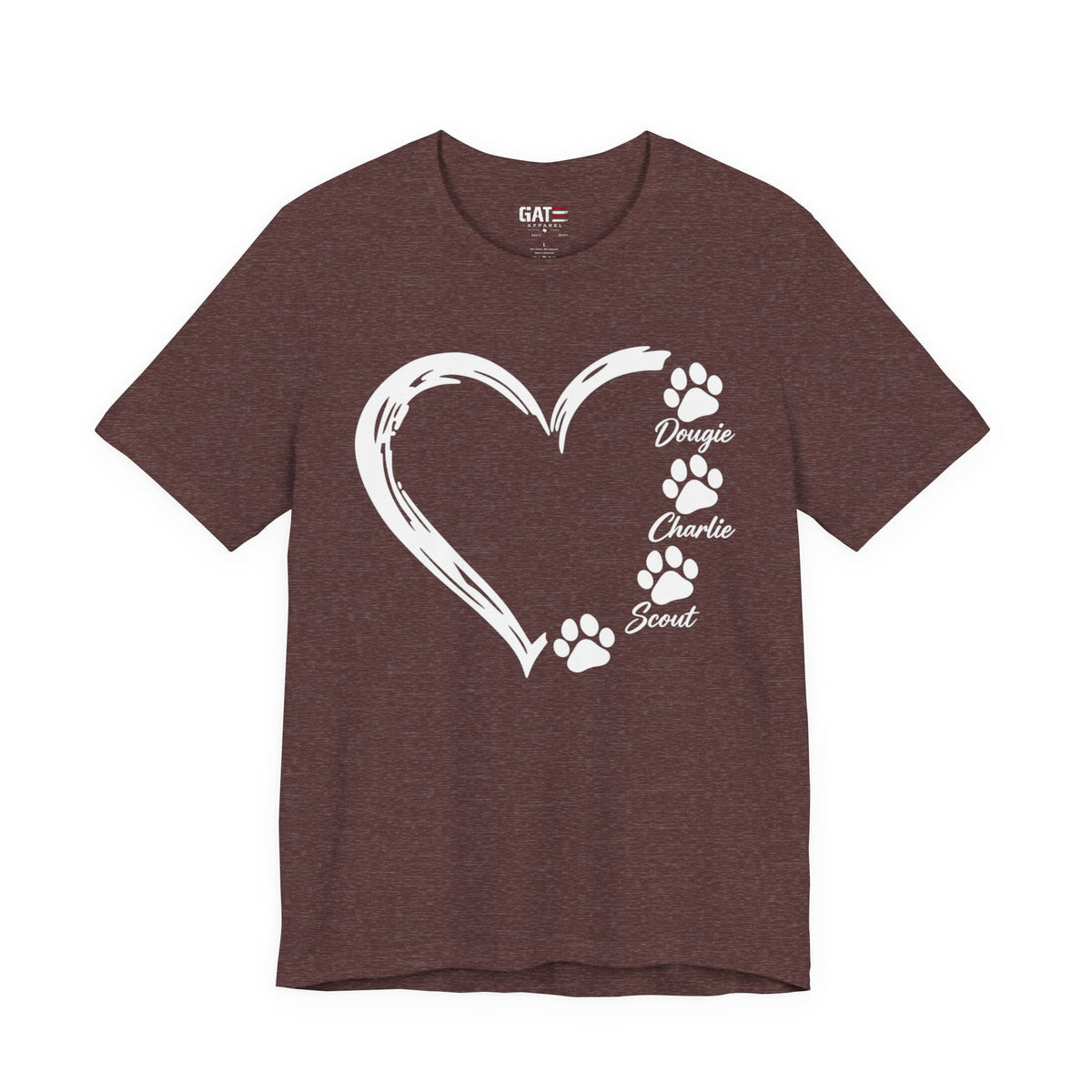 Personalized Pet Paw Heart Shirt | Custom Dog Names Tee