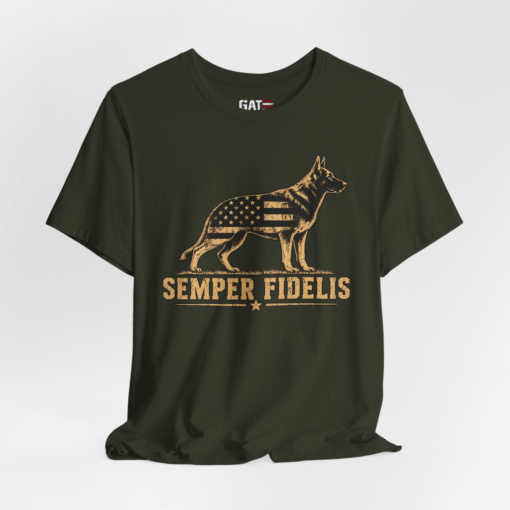 Semper Fidelis German Shepherd T-Shirt — Patriotic Military K9 Tee