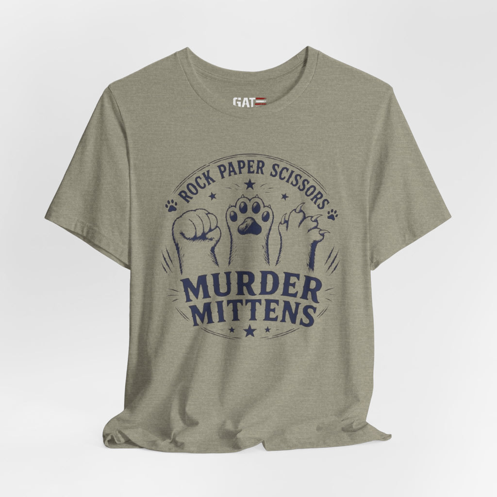 Rock Paper Scissors Murder Mittens Shirt, Funny Cat Lover Tee, Cat Paw Graphic T-Shirt, Cute Cat Mom Gift, Murder Mittens