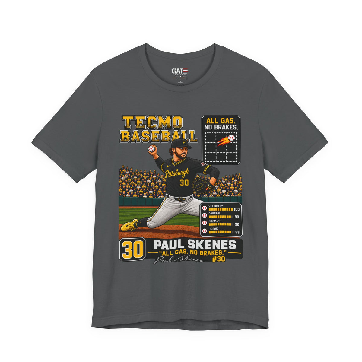Tecmo Baseball Paul Skenes Tee – "All Gas, No Brakes" Vintage Baseball T-Shirt