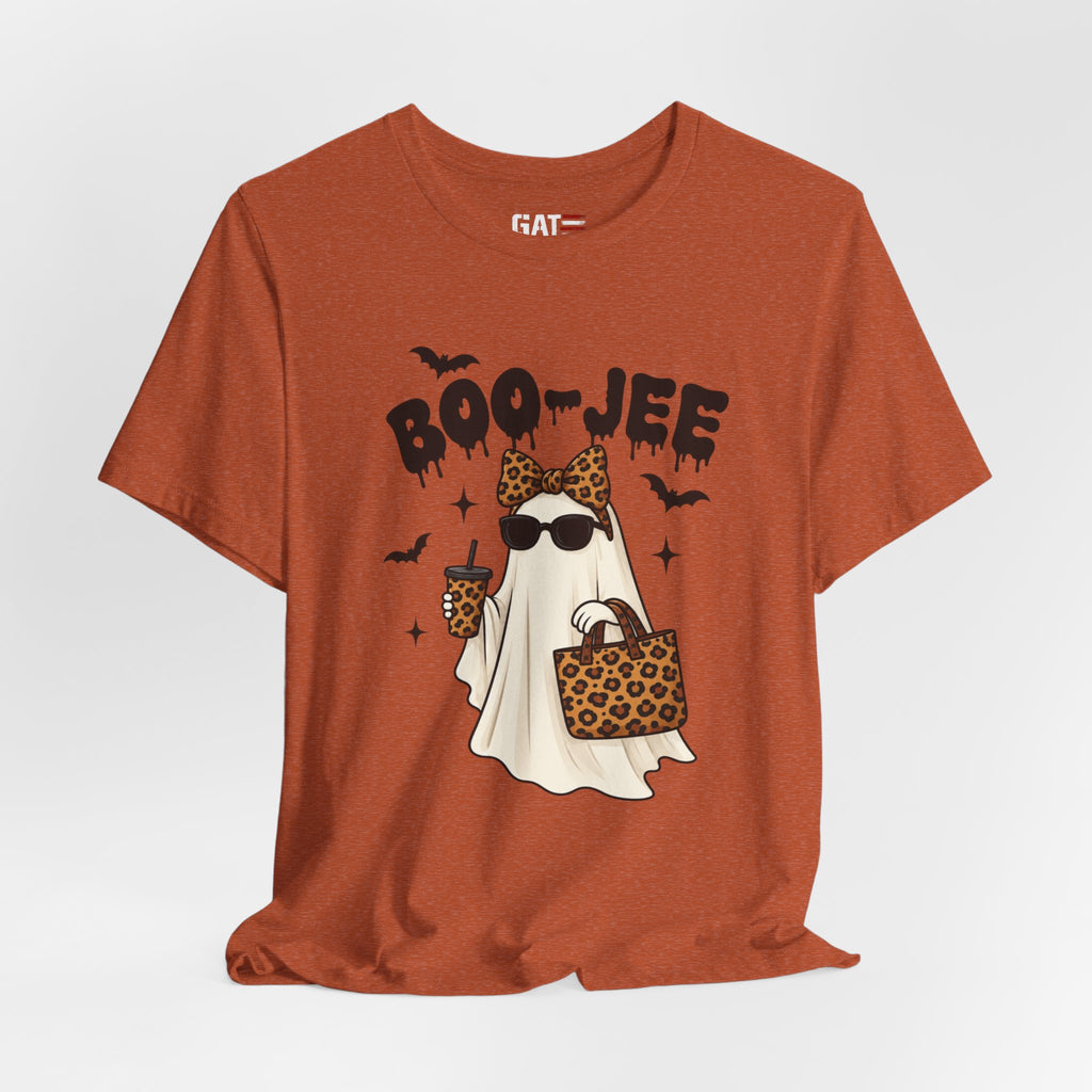 Boo-Jee Leopard Ghost Tee — Cute Halloween Graphic T-Shirt