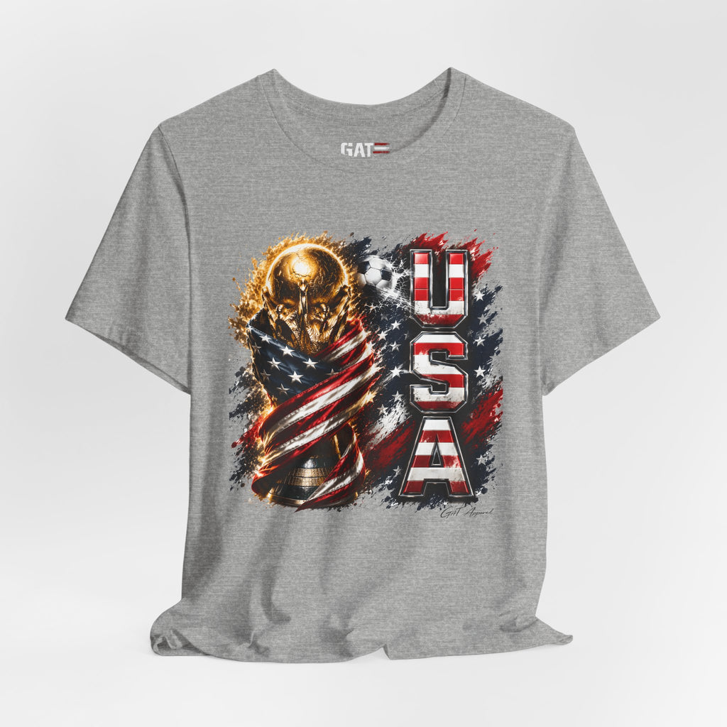 Team USA World Cup Patriotic World Cup Trophy Tee with American Flag & Bold USA Design