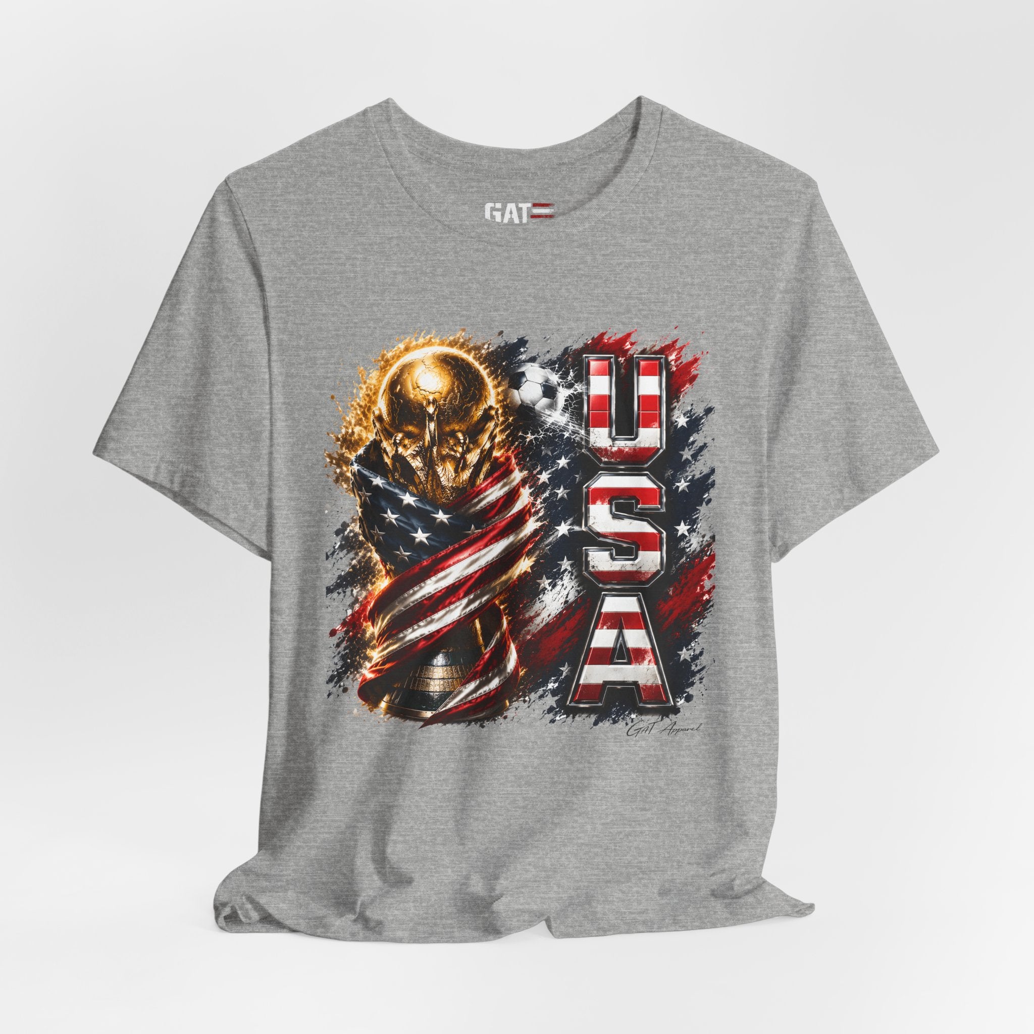 Team USA World Cup Patriotic World Cup Trophy Tee with American Flag & Bold USA Design