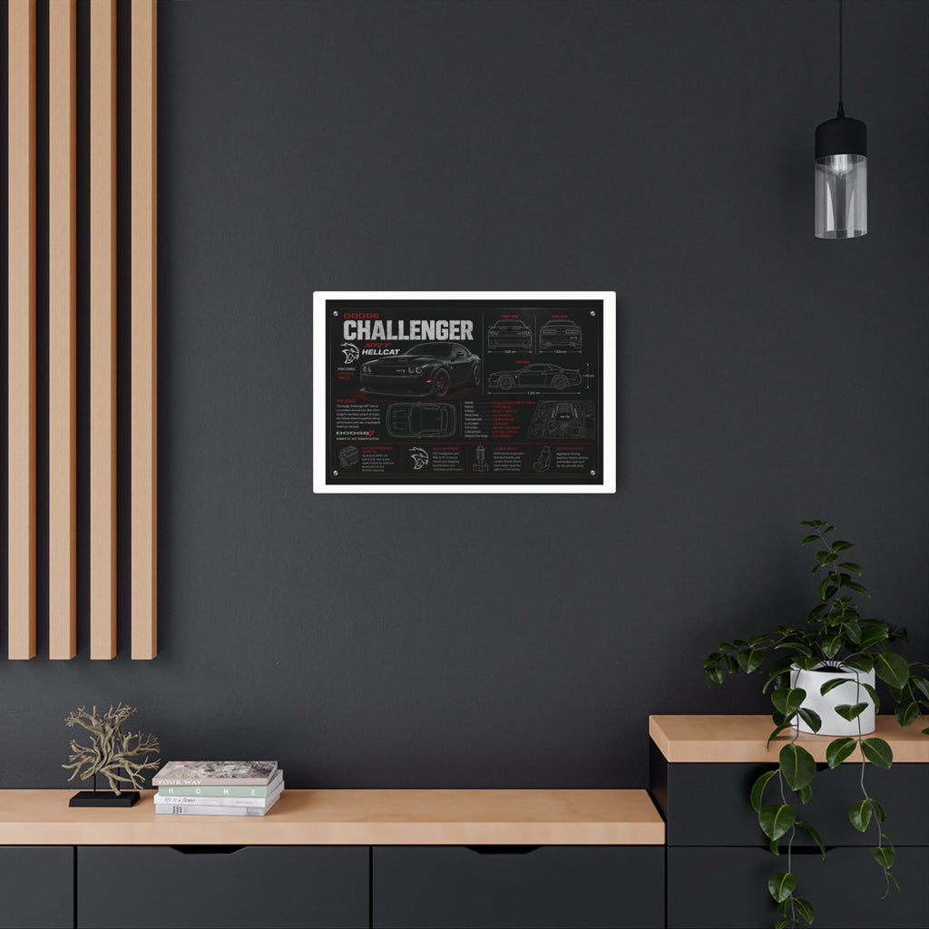 Dodge Challenger Hellcat Blueprint Metal Art Sign – Automotive Garage Poster