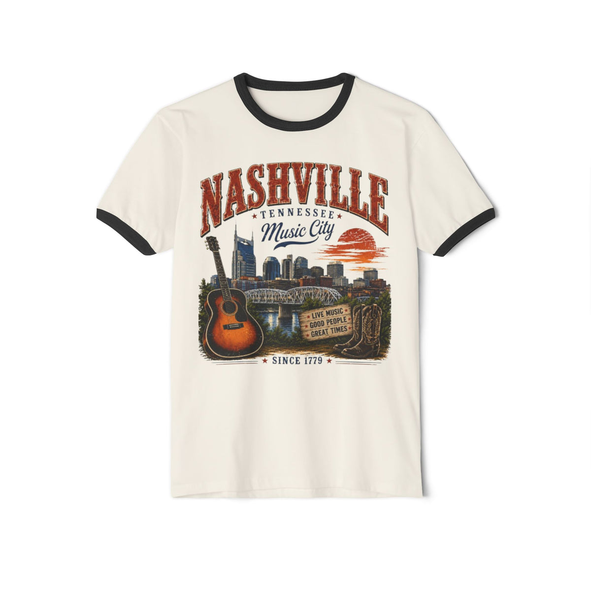 Nashville Music City Guitar Ringer Shirt