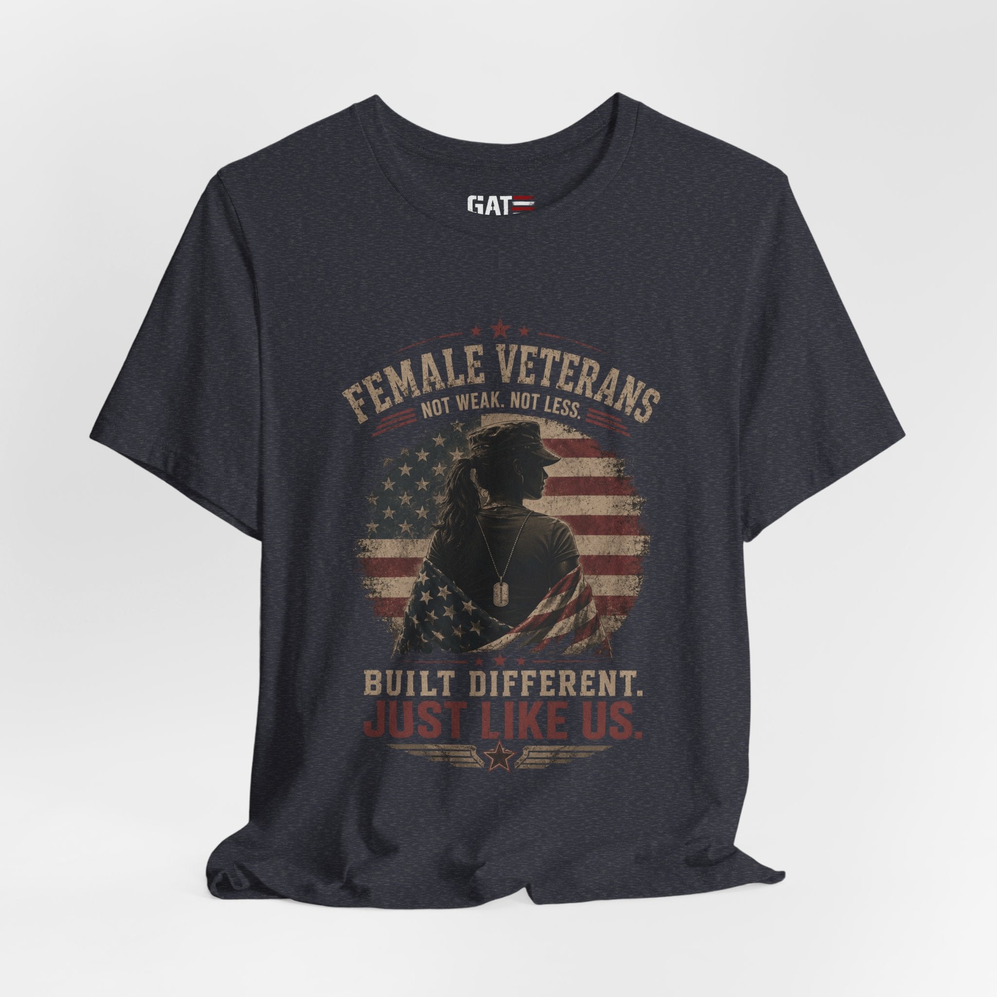Female Veteran Shirt Built Different Just Like Us Tee Patriotic Military Shirt for Women Army Navy Marine Air Force Veteran Gift