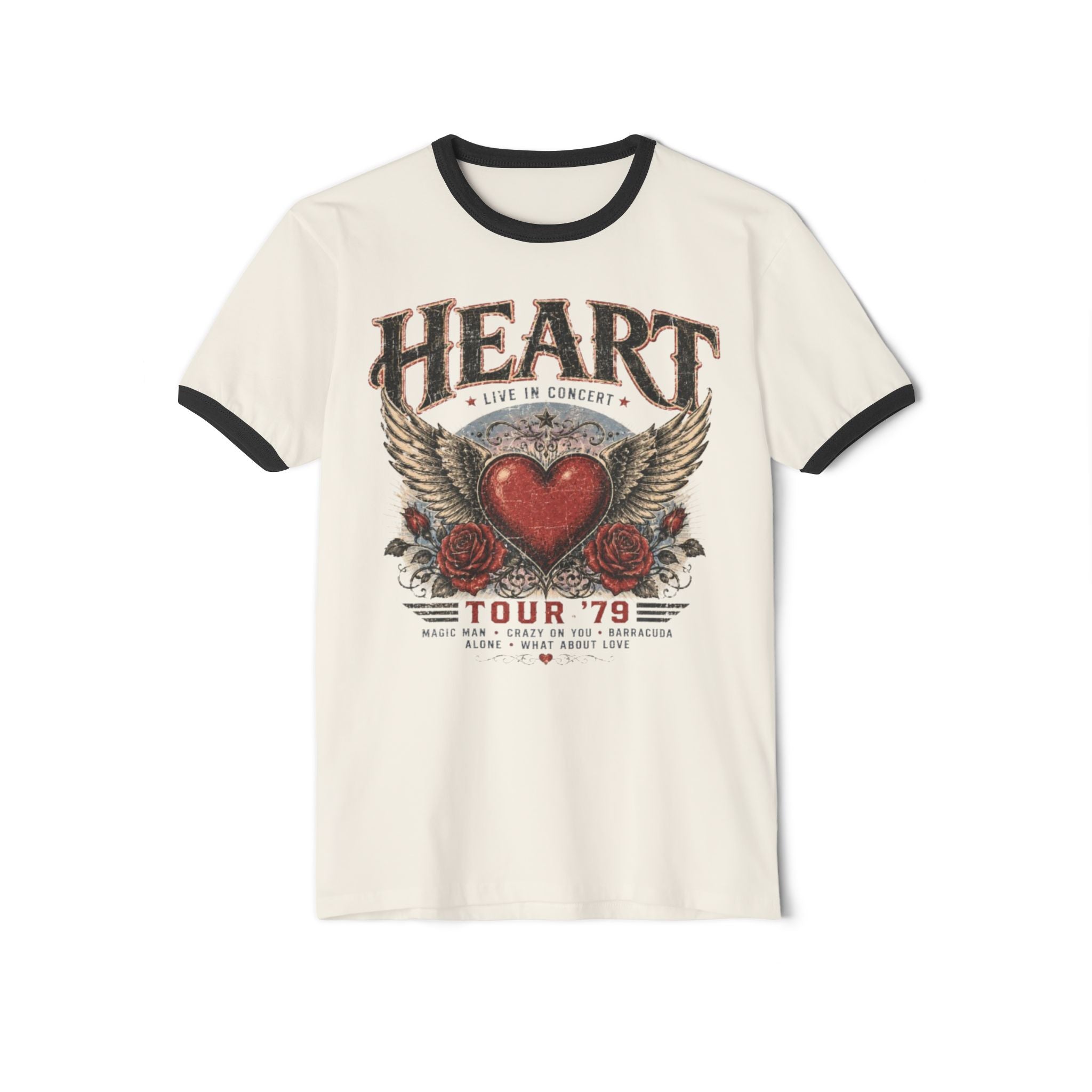 Heart Tour '79 Ringer T‑Shirt — Vintage Winged Heart Band Tee