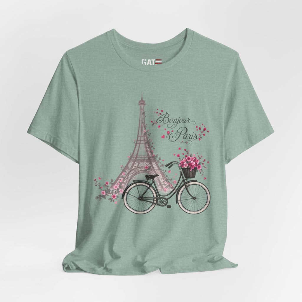 Bonjour Paris Eiffel Tower bicycle and floral graphic T-shirt - product image 43