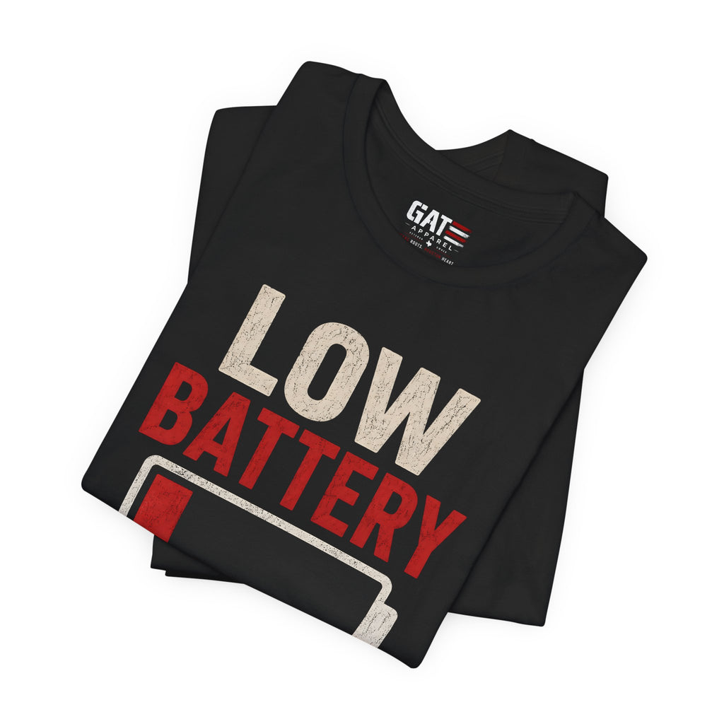 Low Battery Dad of 3 Kids Shirt, Funny Tired Dad Tee, Father of Four Gift, Parenting Humor Shirt, Exhausted Dad Graphic Tee