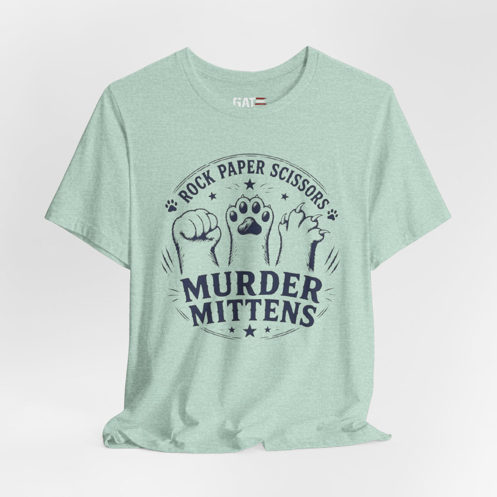 Rock Paper Scissors Murder Mittens Shirt, Funny Cat Lover Tee, Cat Paw Graphic T-Shirt, Cute Cat Mom Gift, Murder Mittens