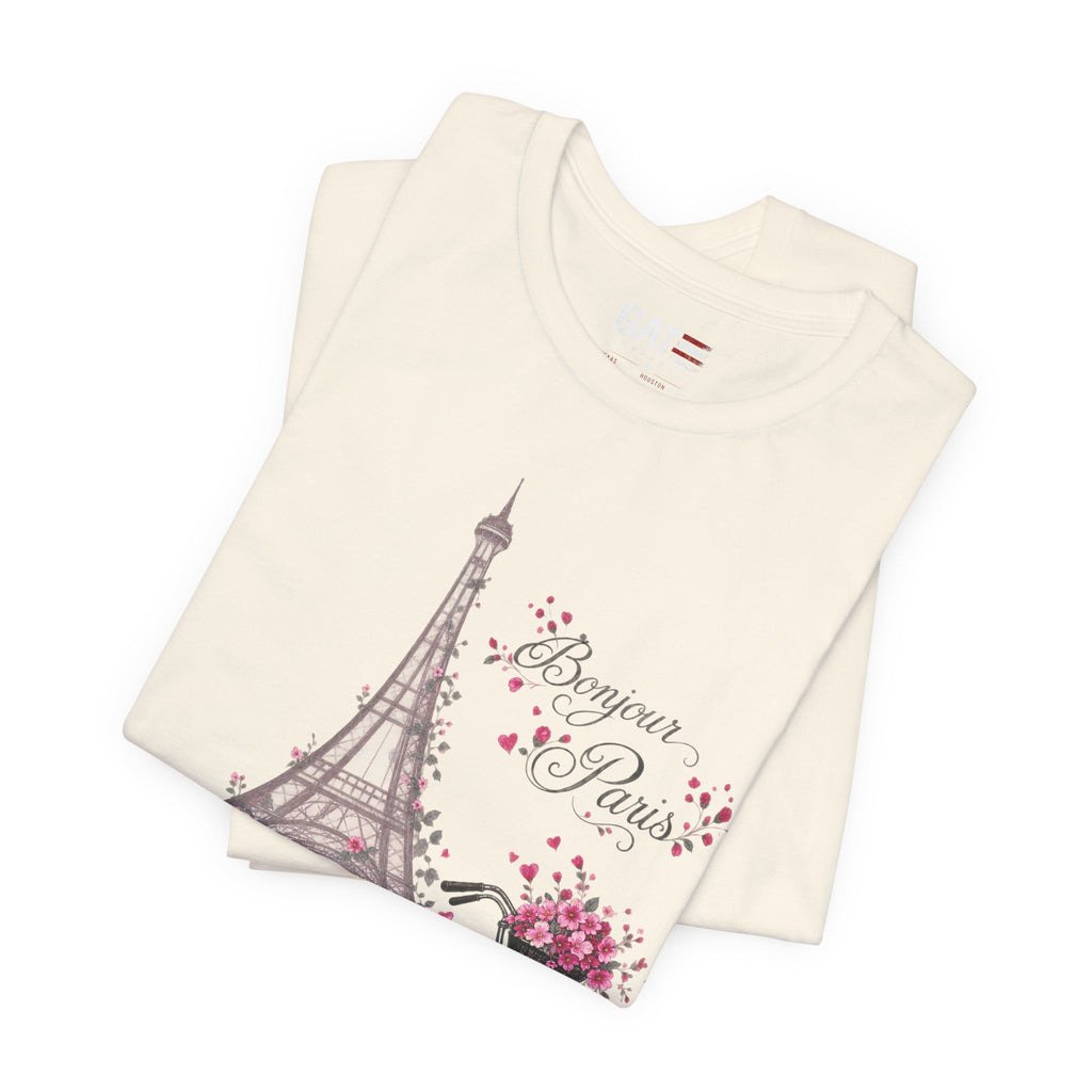 Bonjour Paris Eiffel Tower bicycle and floral graphic T-shirt - product image 30