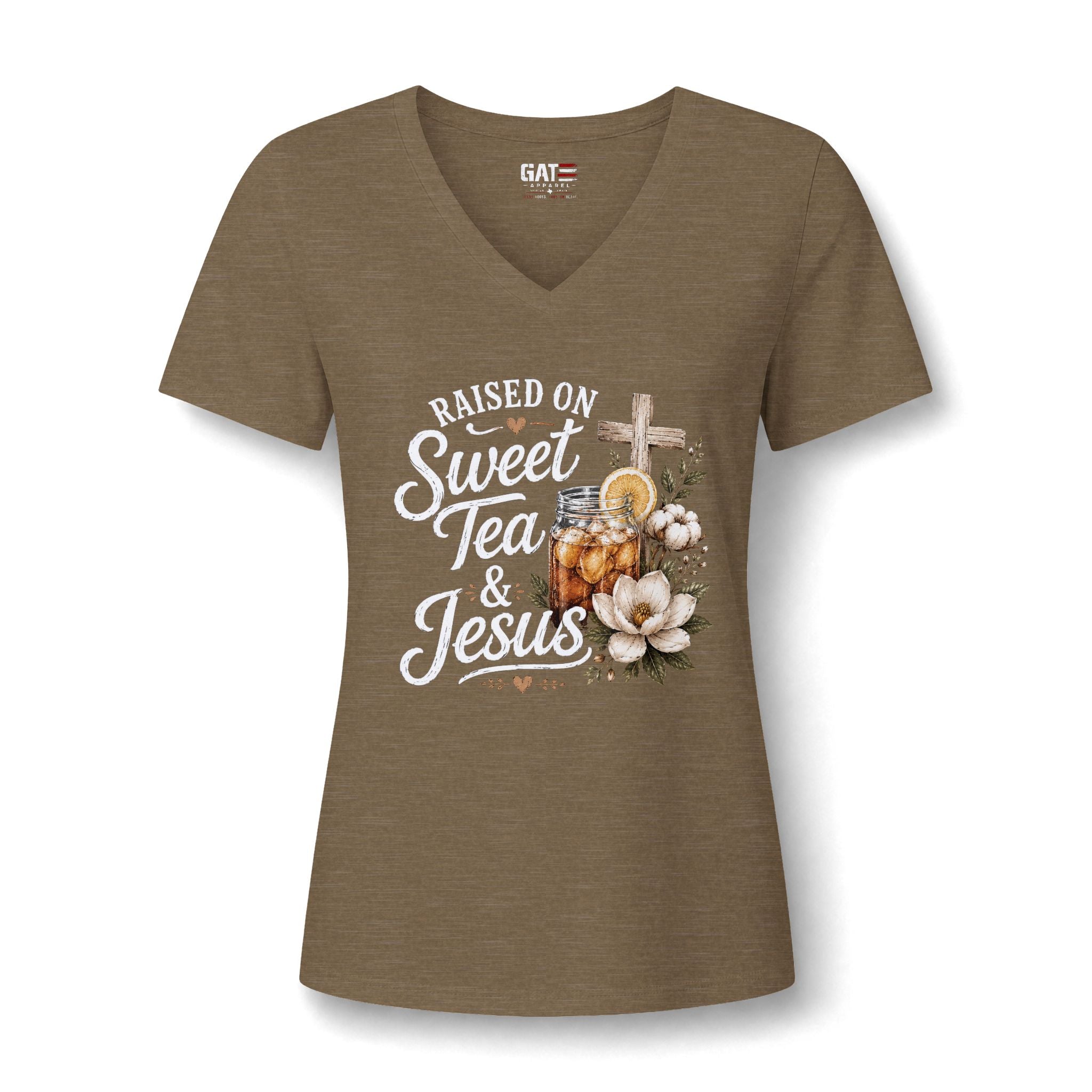 Raised on Sweet Tea & Jesus V-Neck Tee