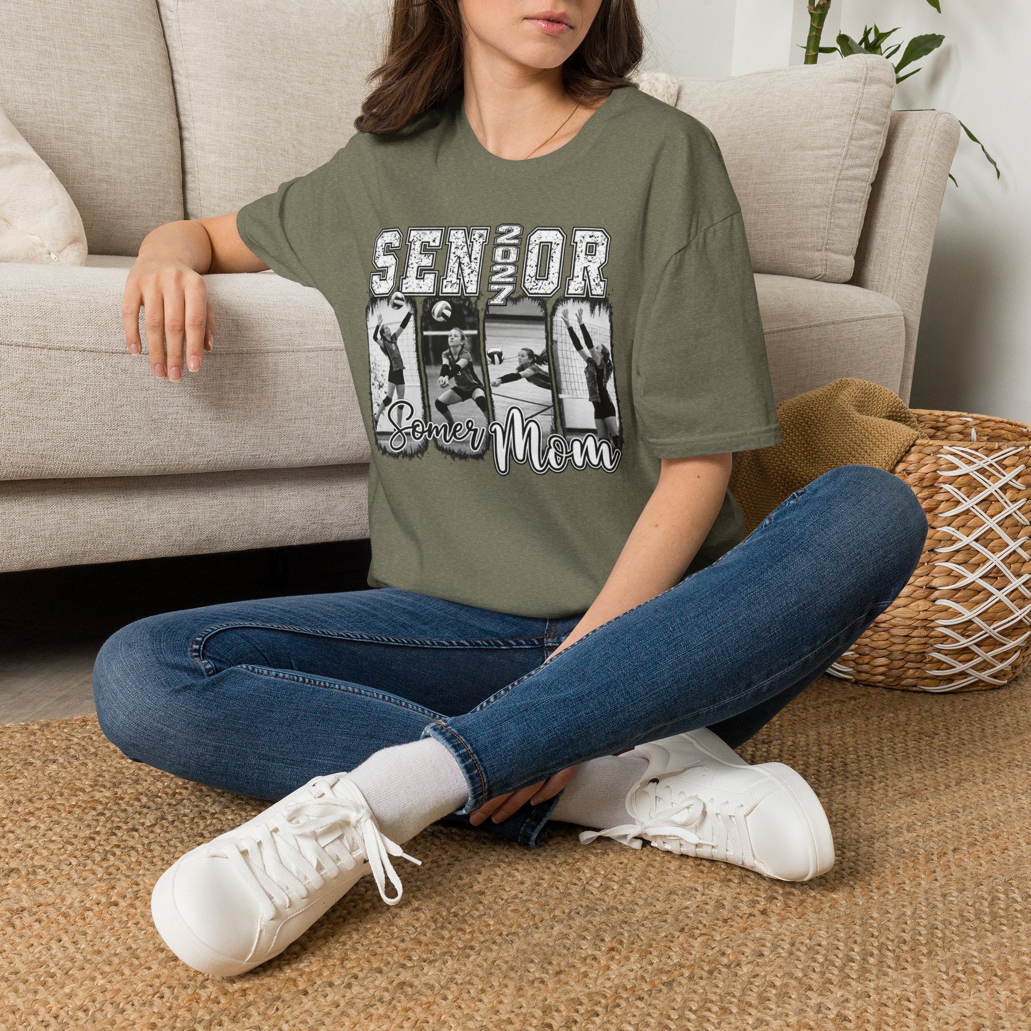 Senior Volleyball Mom T‑Shirt Personalized Photos and Name