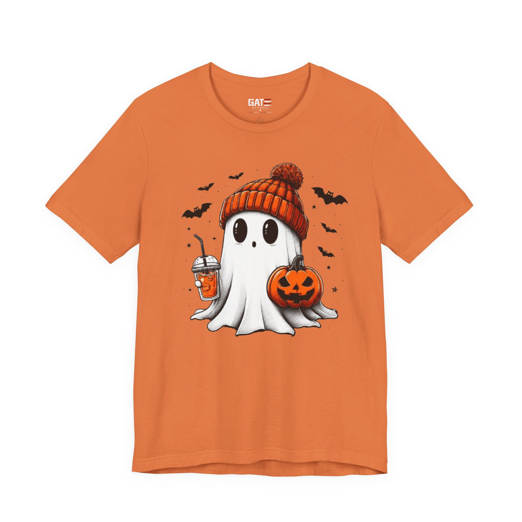 Halloween Ghost Tee — Cute Ghost with Pumpkin & Pumpkin Spice Drink T-Shirt