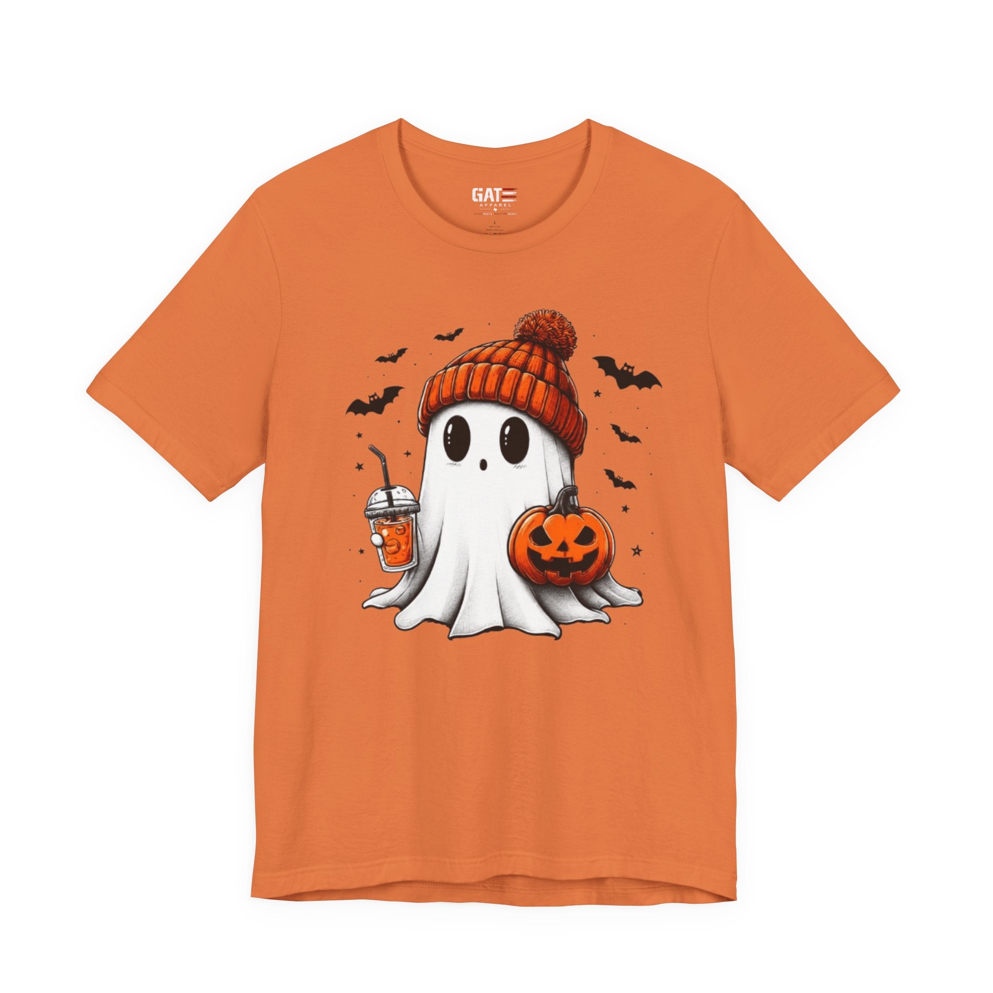 Halloween Ghost Tee — Cute Ghost with Pumpkin & Pumpkin Spice Drink T-Shirt