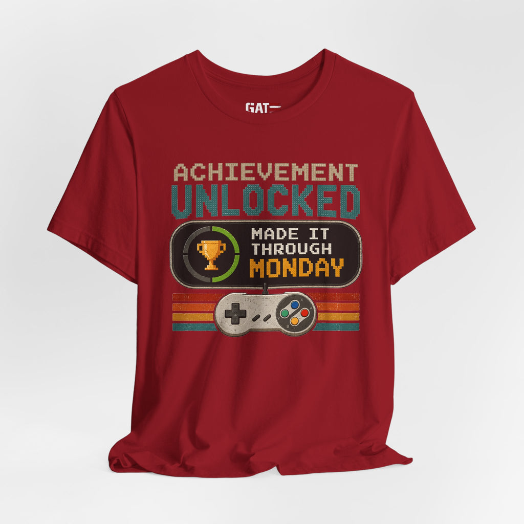 Retro Gaming Shirt, Funny Work Shirt, Made It Through Monday Tee, Gamer Gift for Men Women, Office Humor Shirt