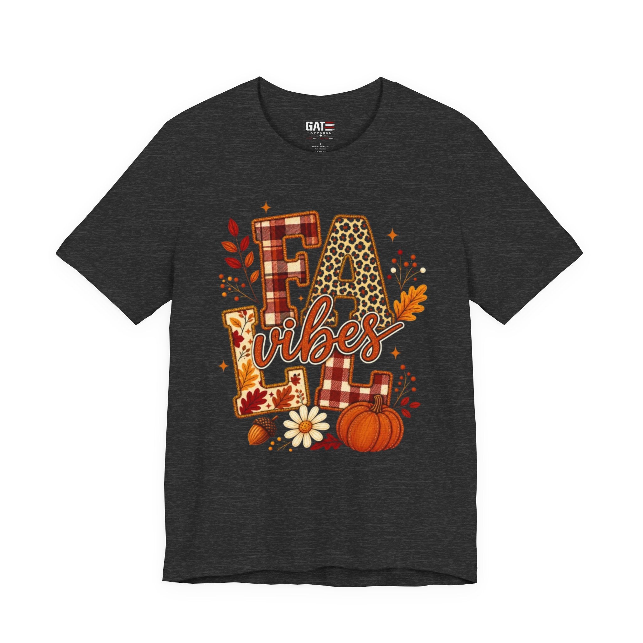 Fall Vibes T-Shirt – Pumpkin & Plaid Autumn Graphic Tee