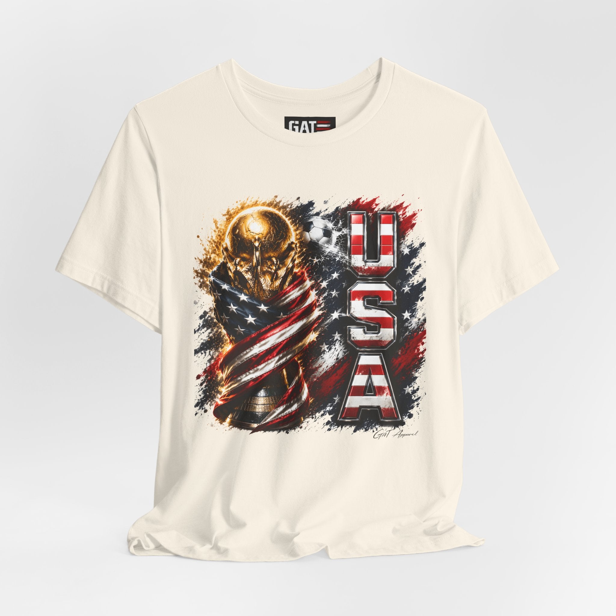 Team USA World Cup Patriotic World Cup Trophy Tee with American Flag & Bold USA Design