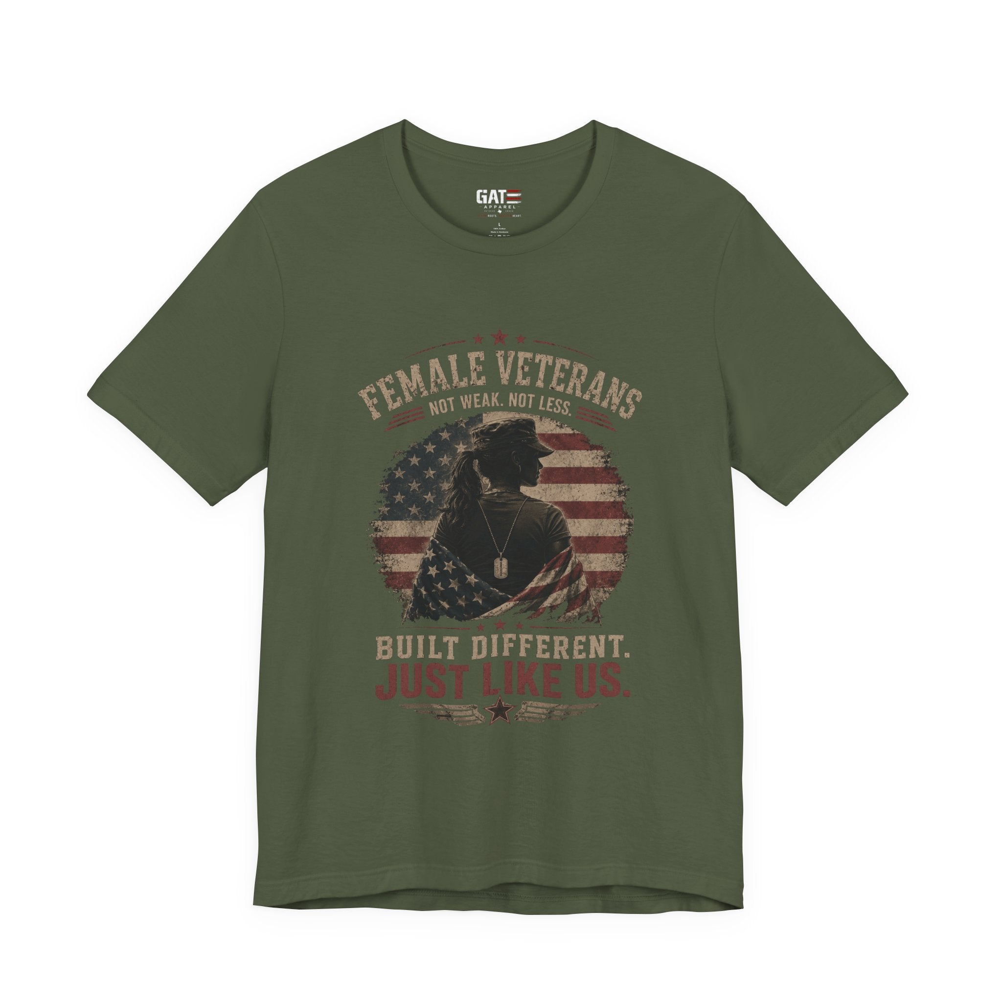 Female Veteran Shirt Built Different Just Like Us Tee Patriotic Military Shirt for Women Army Navy Marine Air Force Veteran Gift
