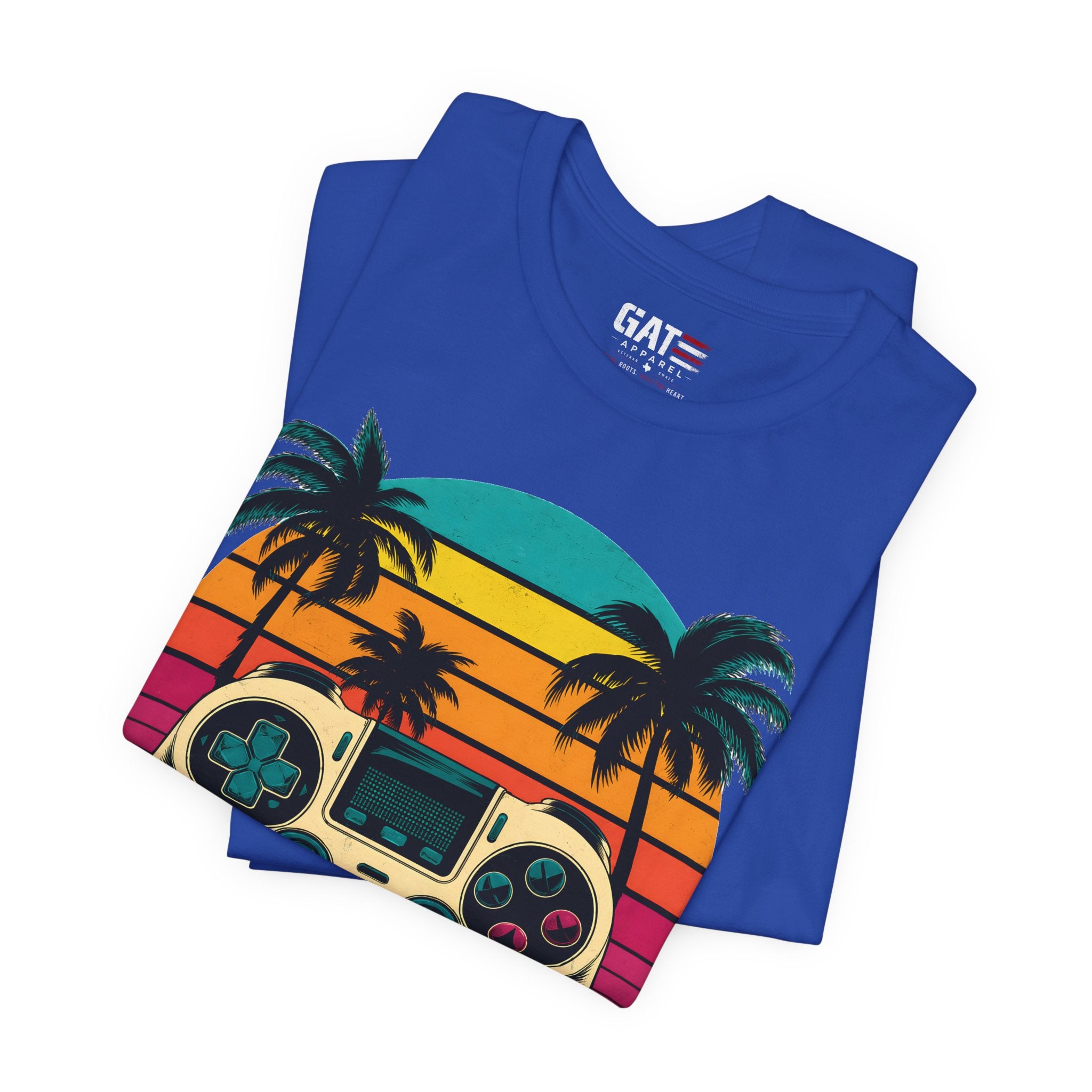 Retro Gaming Shirt, Gamer Sunset Tee, Video Game Controller Shirt, 80s Retro Gamer Gift, Beach Gaming T Shirt