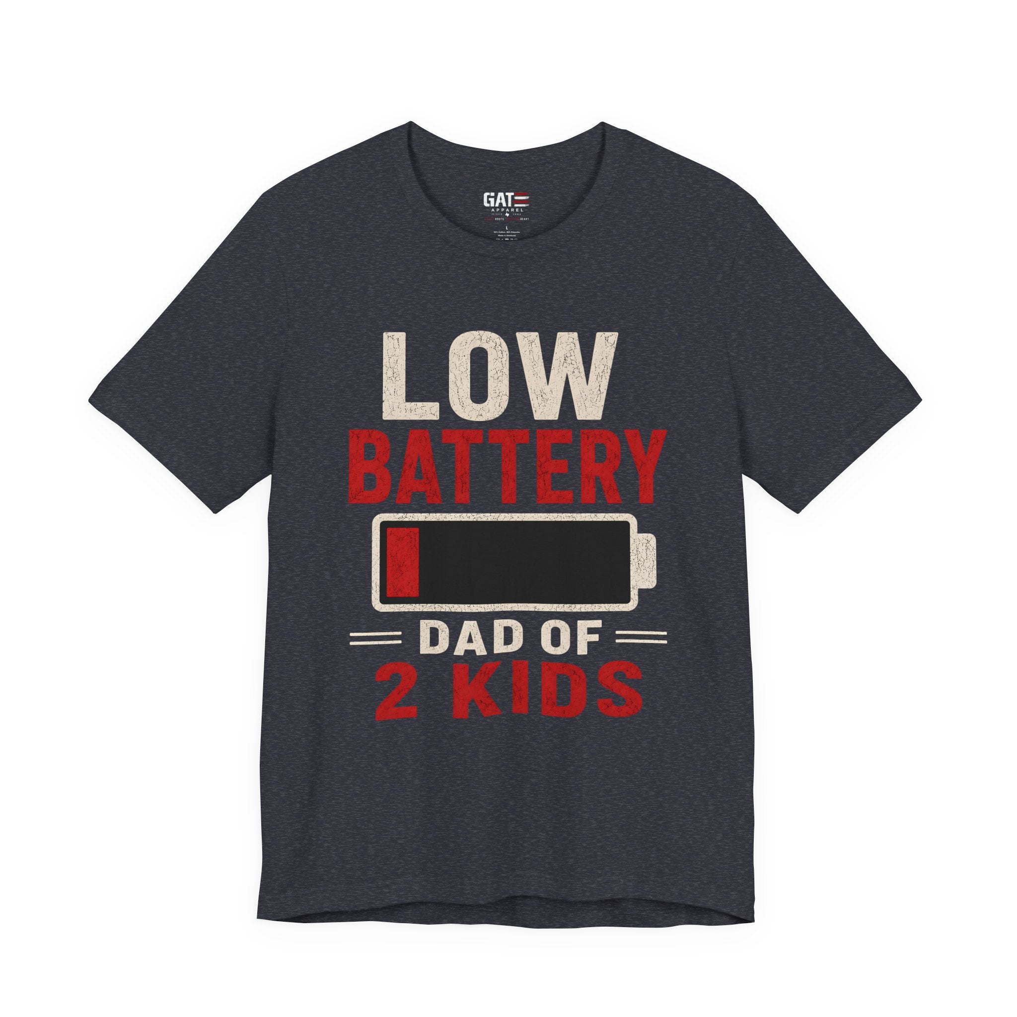 Low Battery Dad of 2 Kids Shirt, Funny Tired Dad Tee, Father of Four Gift, Parenting Humor Shirt, Exhausted Dad Graphic Tee