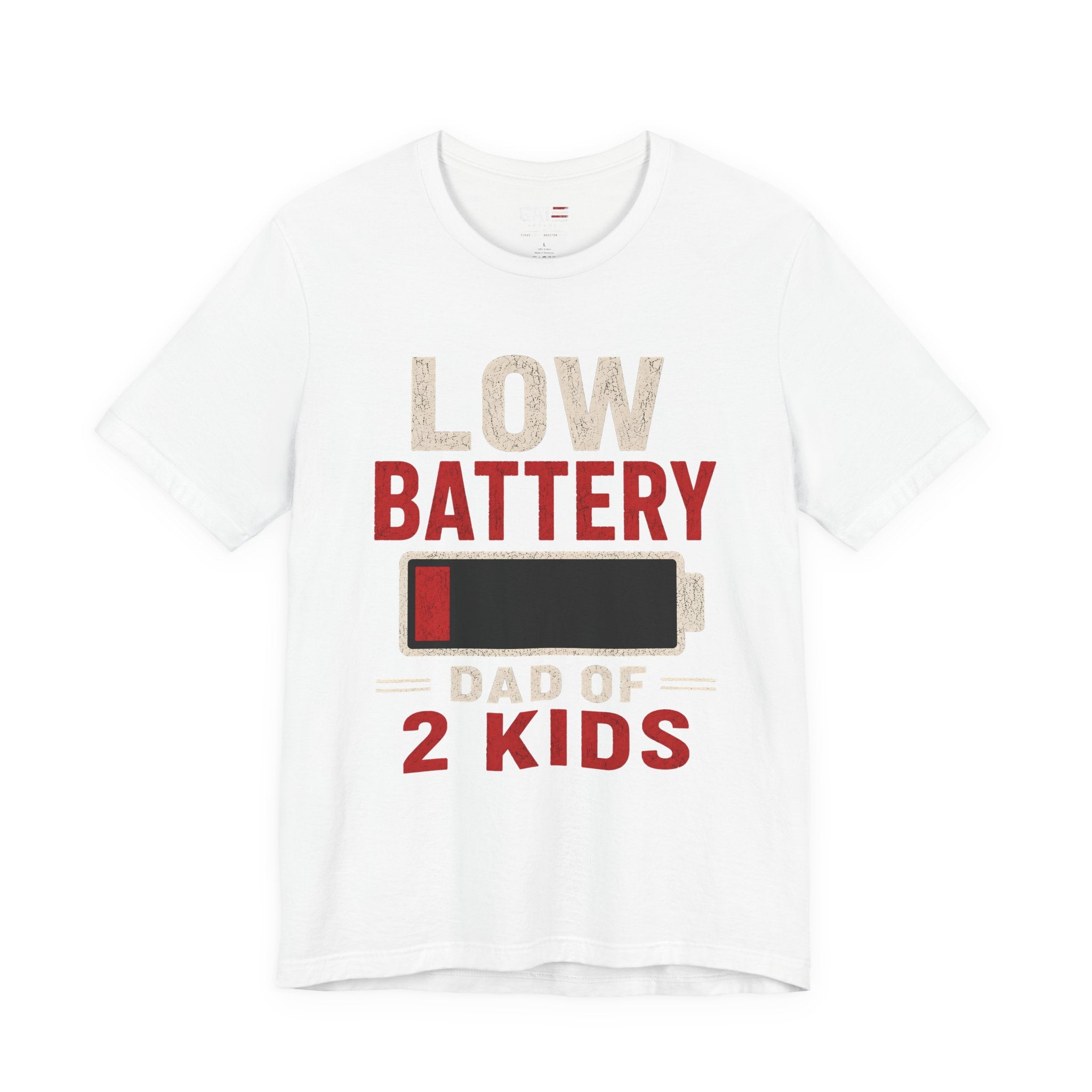 Low Battery Dad of 2 Kids Shirt, Funny Tired Dad Tee, Father of Four Gift, Parenting Humor Shirt, Exhausted Dad Graphic Tee