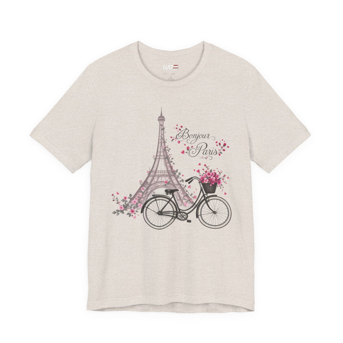 Bonjour Paris Eiffel Tower bicycle and floral graphic T-shirt - product image 6
