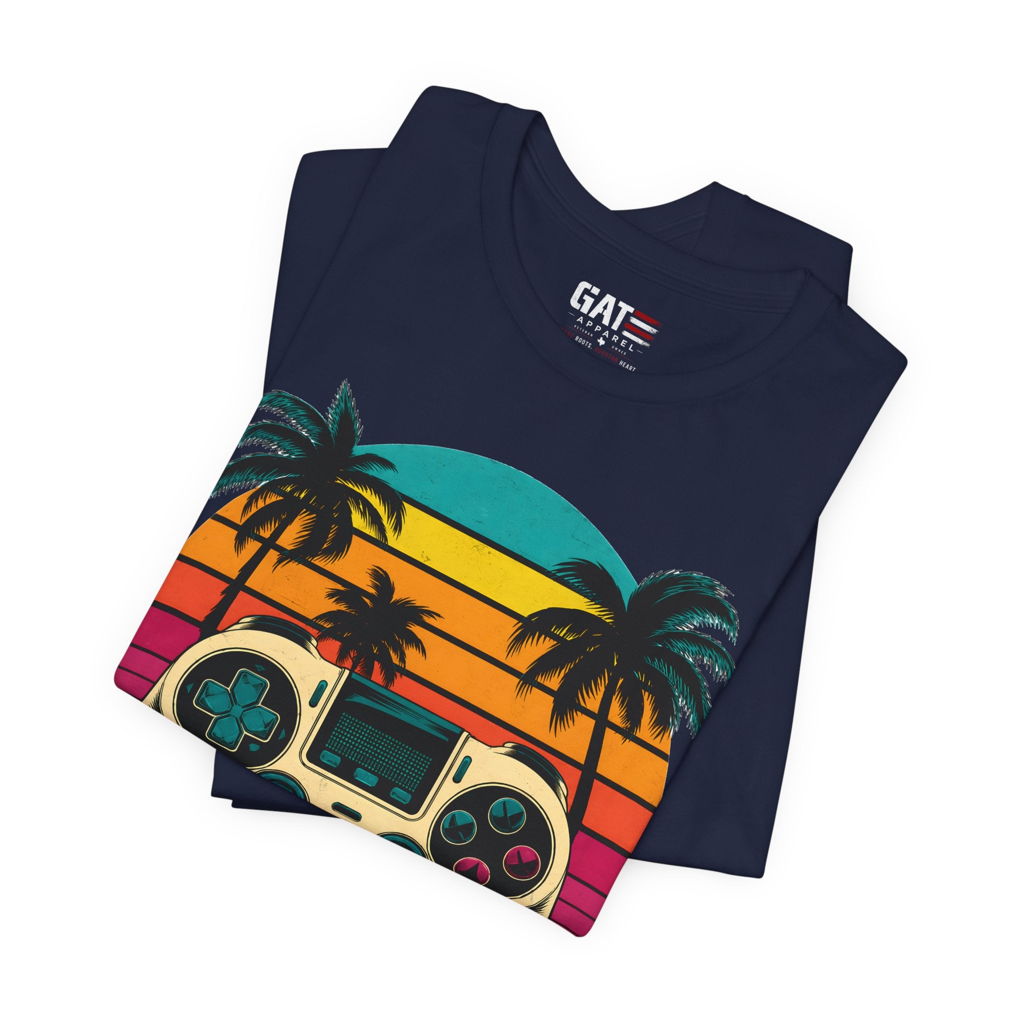Retro Gaming Shirt, Gamer Sunset Tee, Video Game Controller Shirt, 80s Retro Gamer Gift, Beach Gaming T Shirt