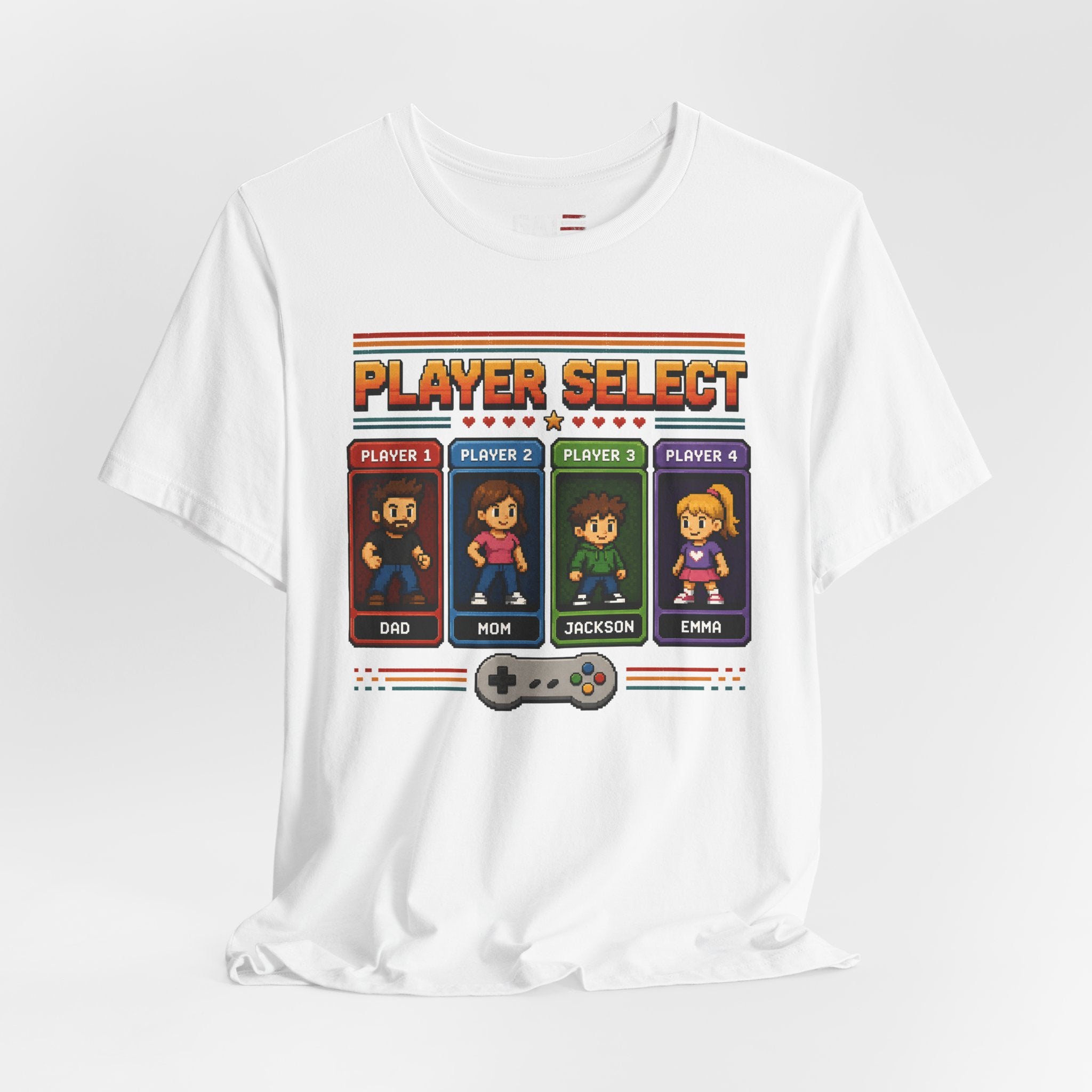 Personalized Gamer Family Shirt, Custom Family Gaming Shirt, Retro Video Game Family Tee, Gamer Dad Mom Kids Gift Shirt