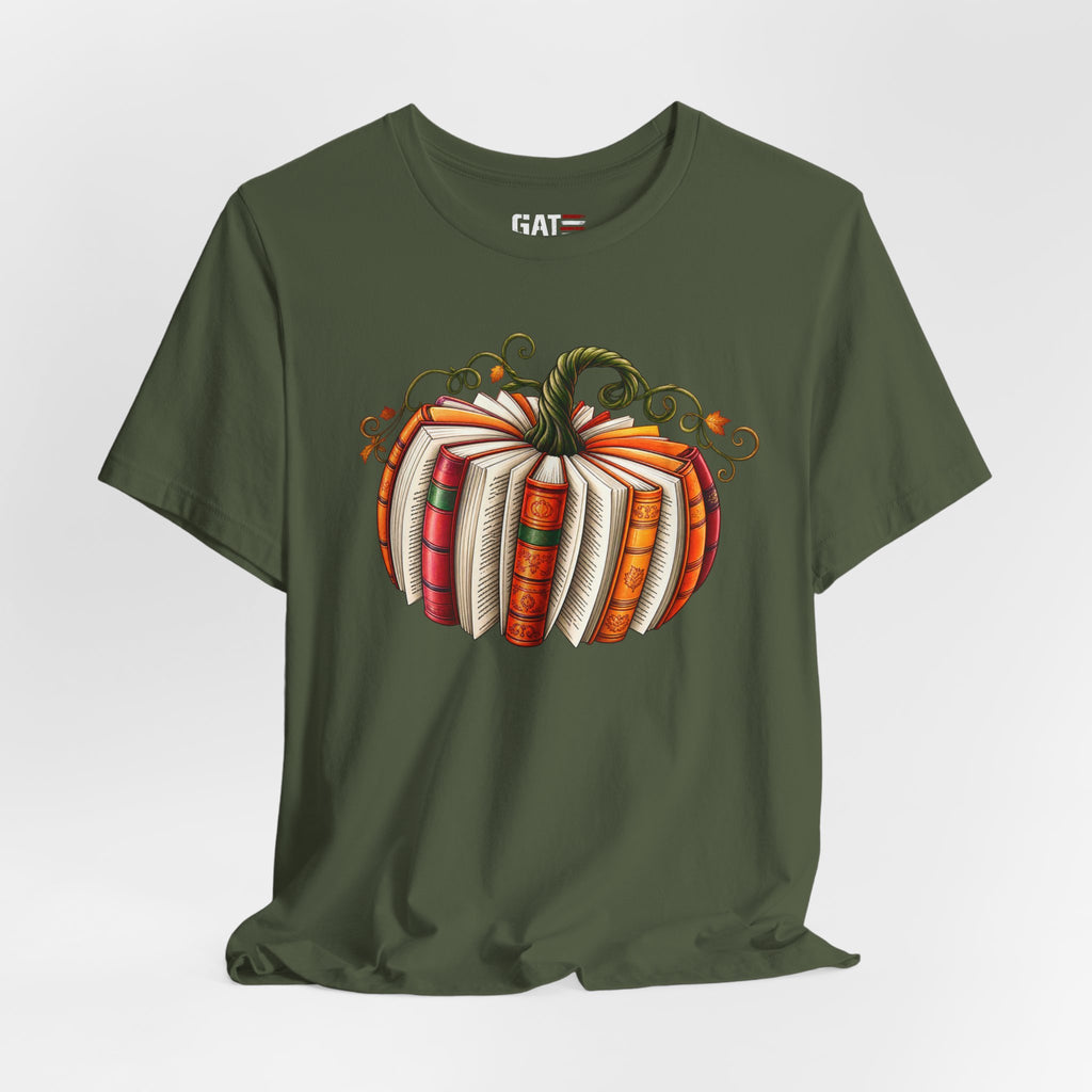 Fall Book Lover Shirt – Pumpkin Books Graphic Tee – product photo