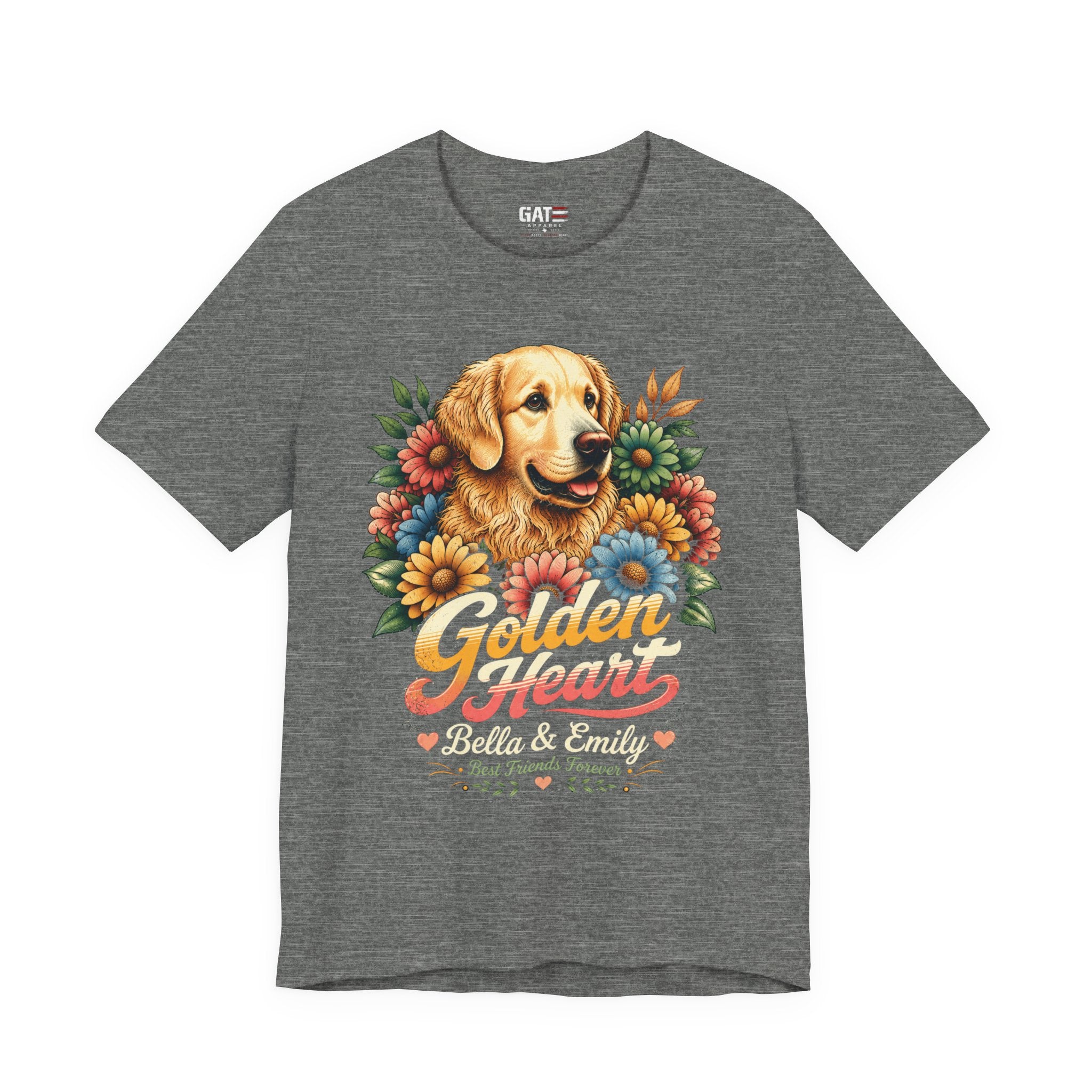 Golden Heart Golden Retriever T-Shirt — Personalized Pet Name Tee