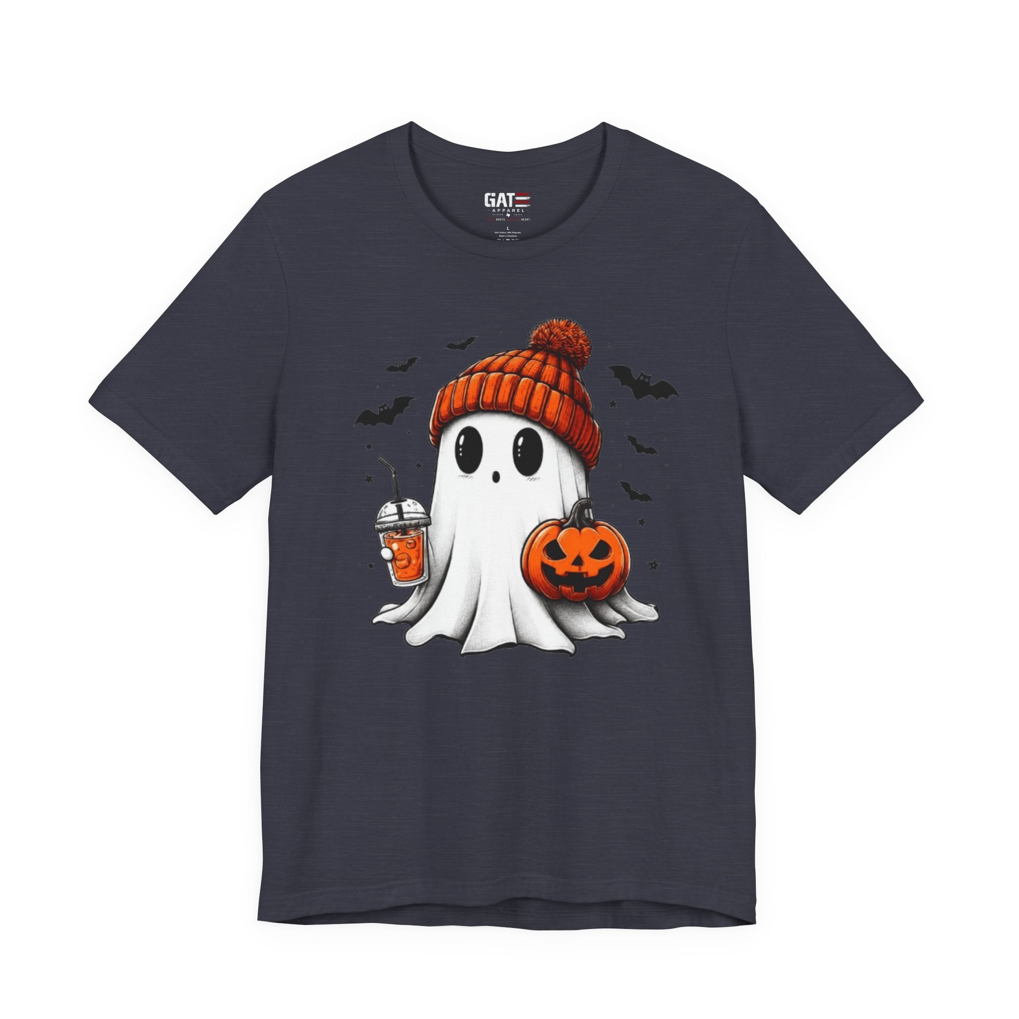 Halloween Ghost Tee — Cute Ghost with Pumpkin & Pumpkin Spice Drink T-Shirt