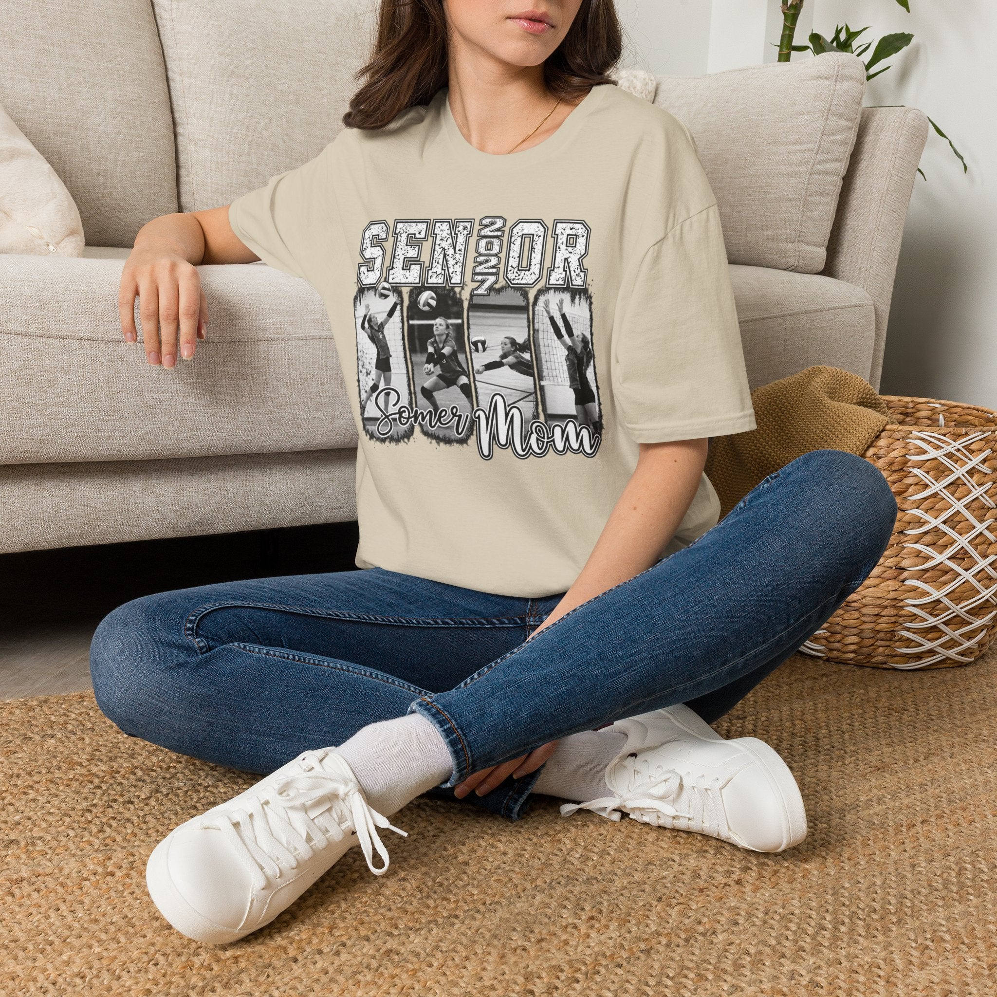 Senior Volleyball Mom T‑Shirt Personalized Photos and Name