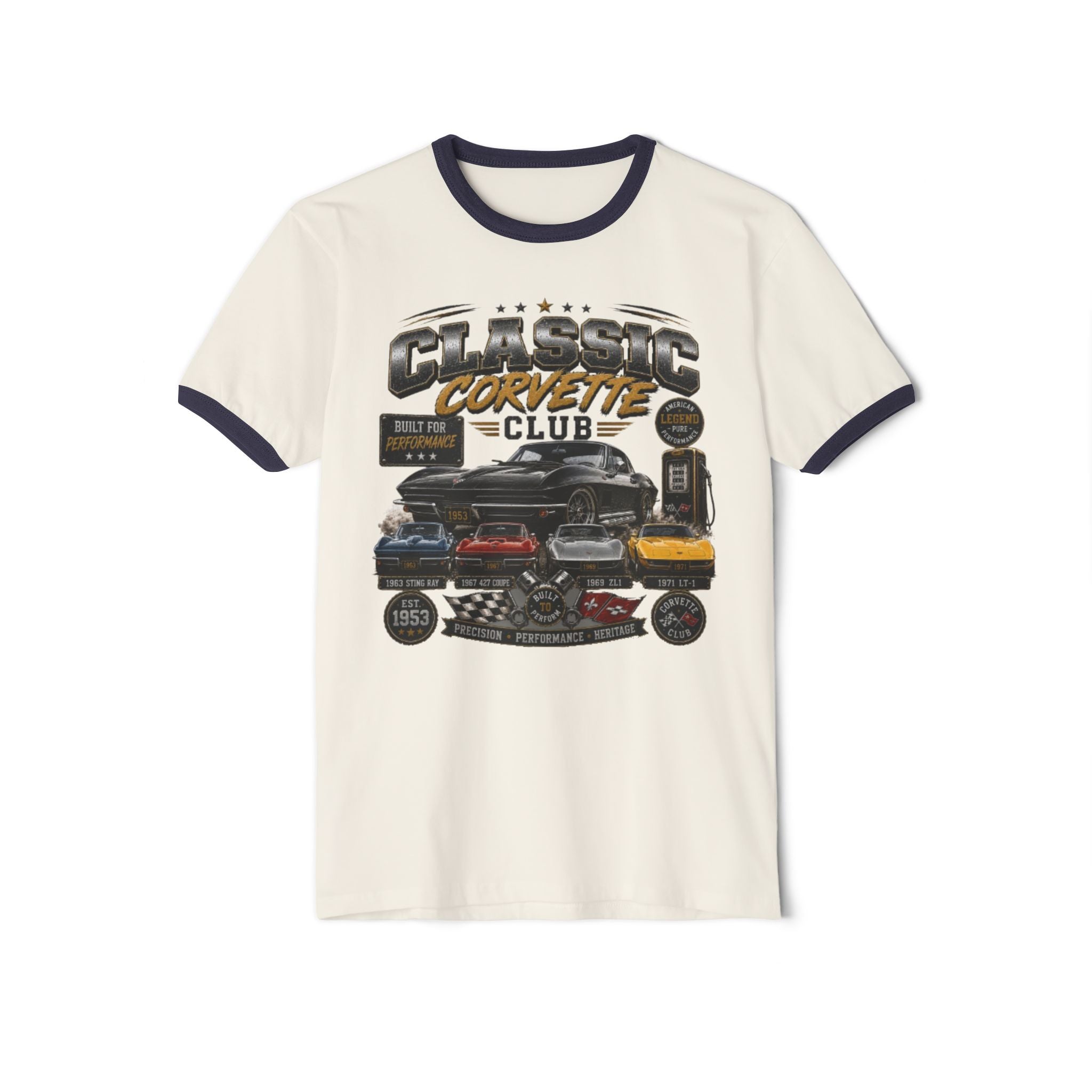 Classic Corvette Club Ringer Tee – Vintage Muscle Car Graphic