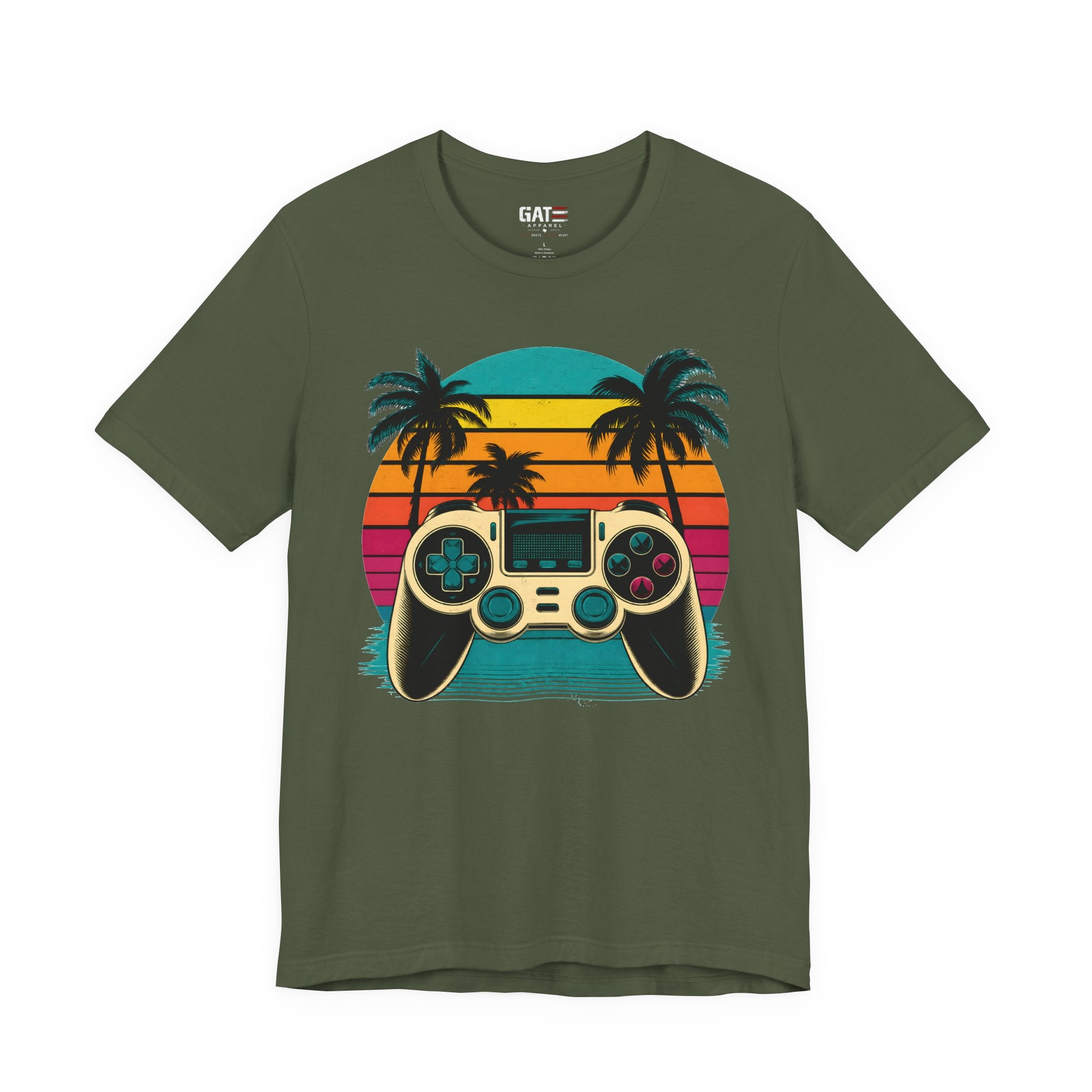 Retro Gaming Shirt, Gamer Sunset Tee, Video Game Controller Shirt, 80s Retro Gamer Gift, Beach Gaming T Shirt