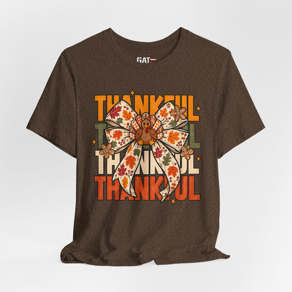 Thankful Bow Tee — Retro Fall Thanksgiving Graphic T-Shirt