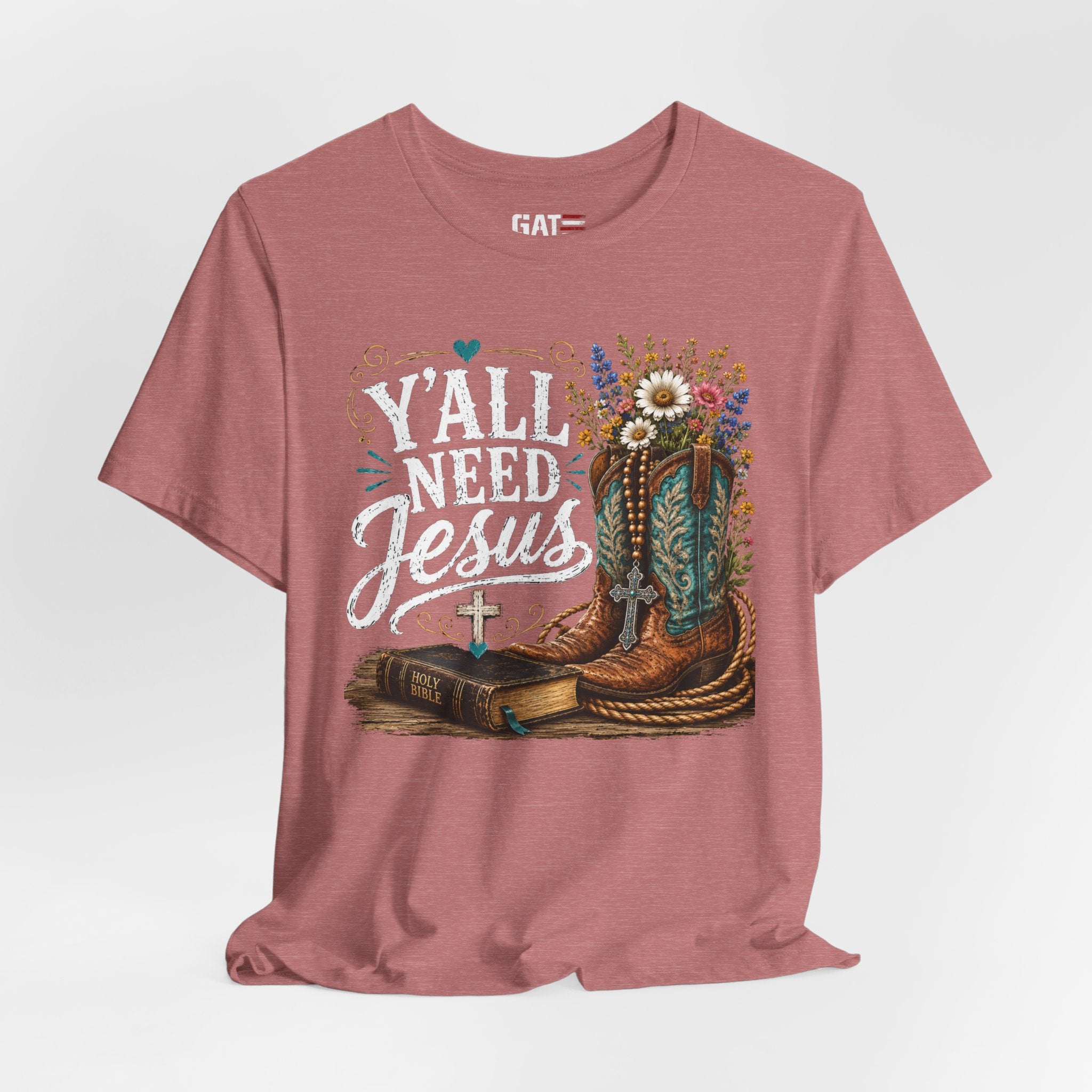 Y'all Need Jesus Shirt, Christian Western Shirt, Cowgirl Faith Tee, Cowboy Boots Floral Shirt, Country Christian Gift for Women