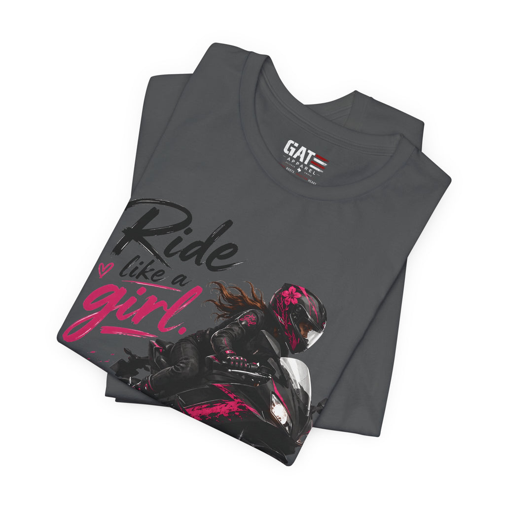Ride Like A Girl Shirt, Women Motorcycle Rider Tee, Pink Biker Shirt, Moto Girl Gift, Sport Bike Shirt, Female Rider Tee