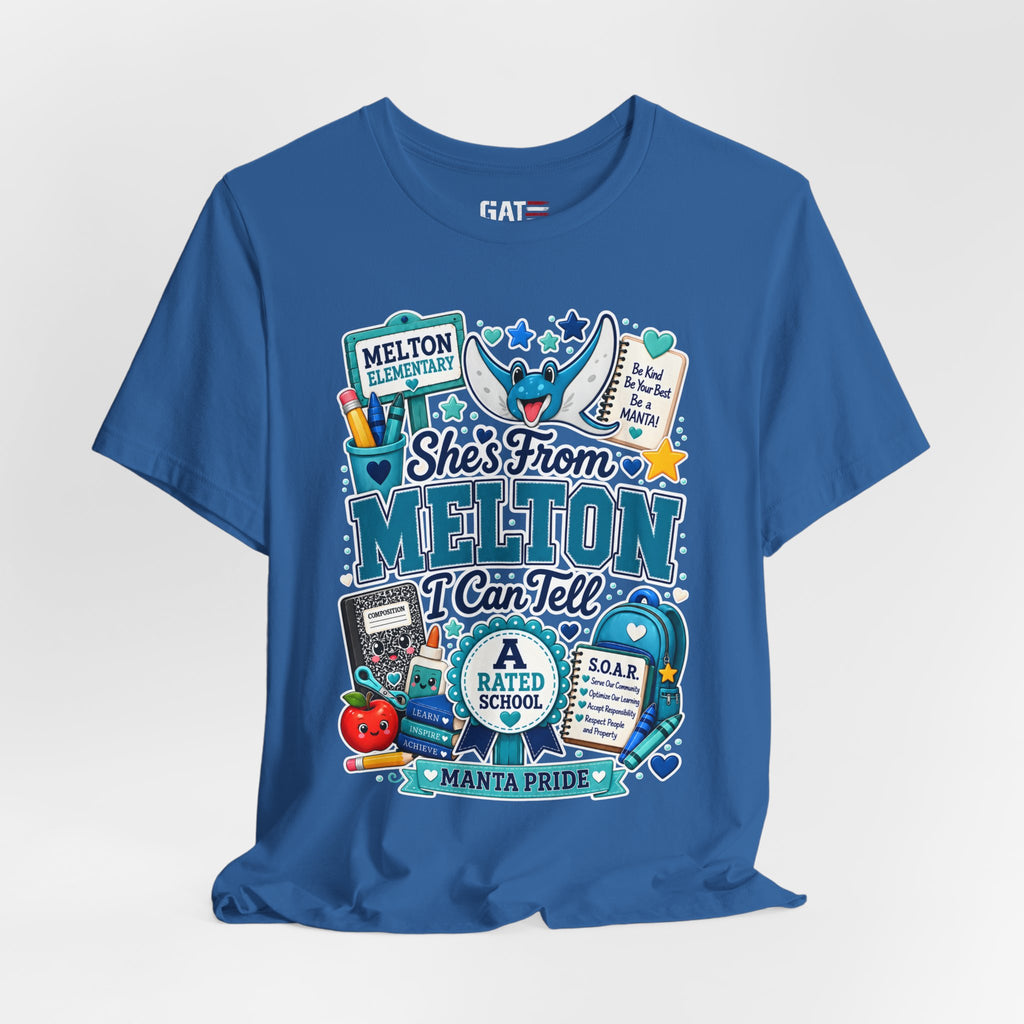 She's From Melton School Tee — Manta Pride Elementary Graphic T‑Shirt