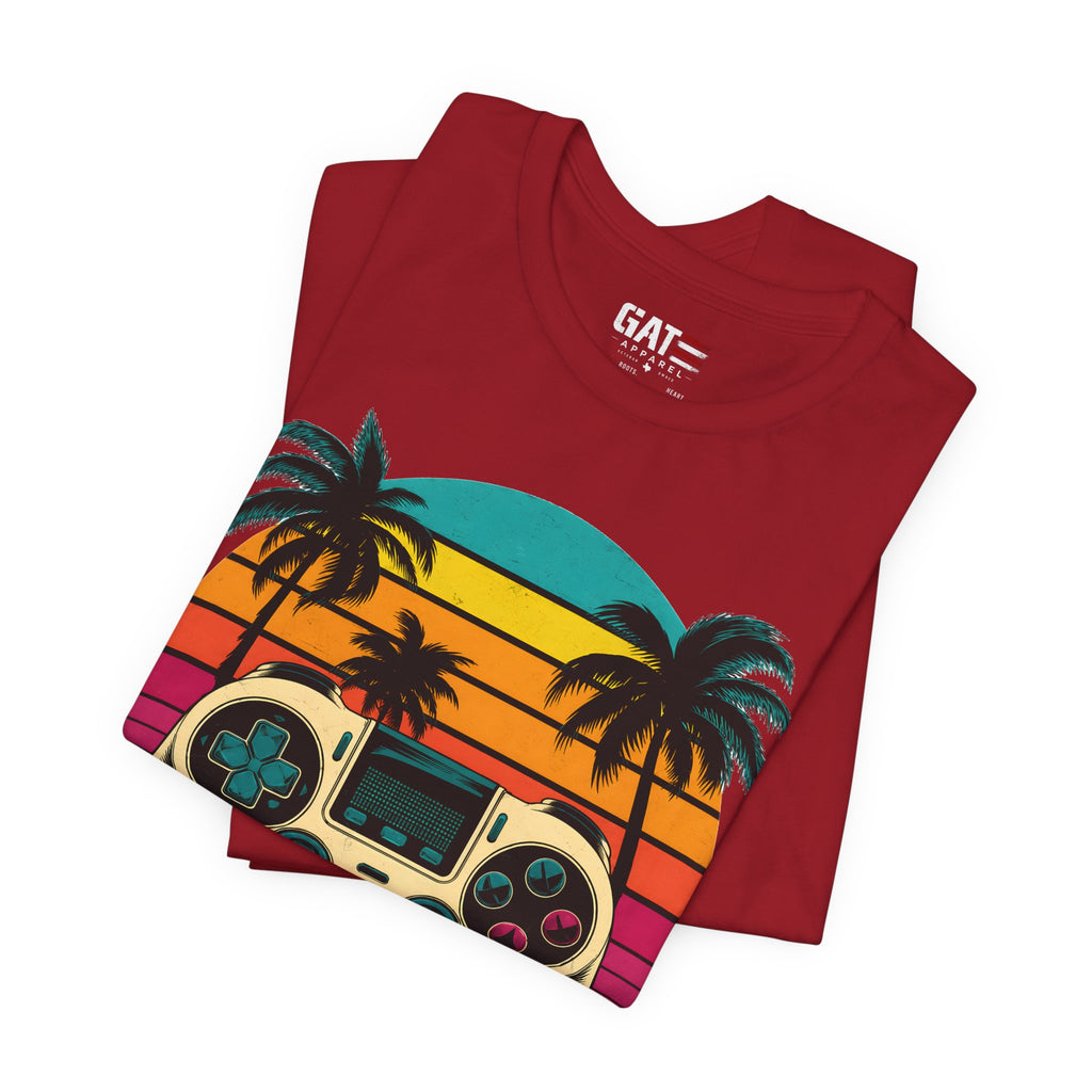 Retro Gaming Shirt, Gamer Sunset Tee, Video Game Controller Shirt, 80s Retro Gamer Gift, Beach Gaming T Shirt