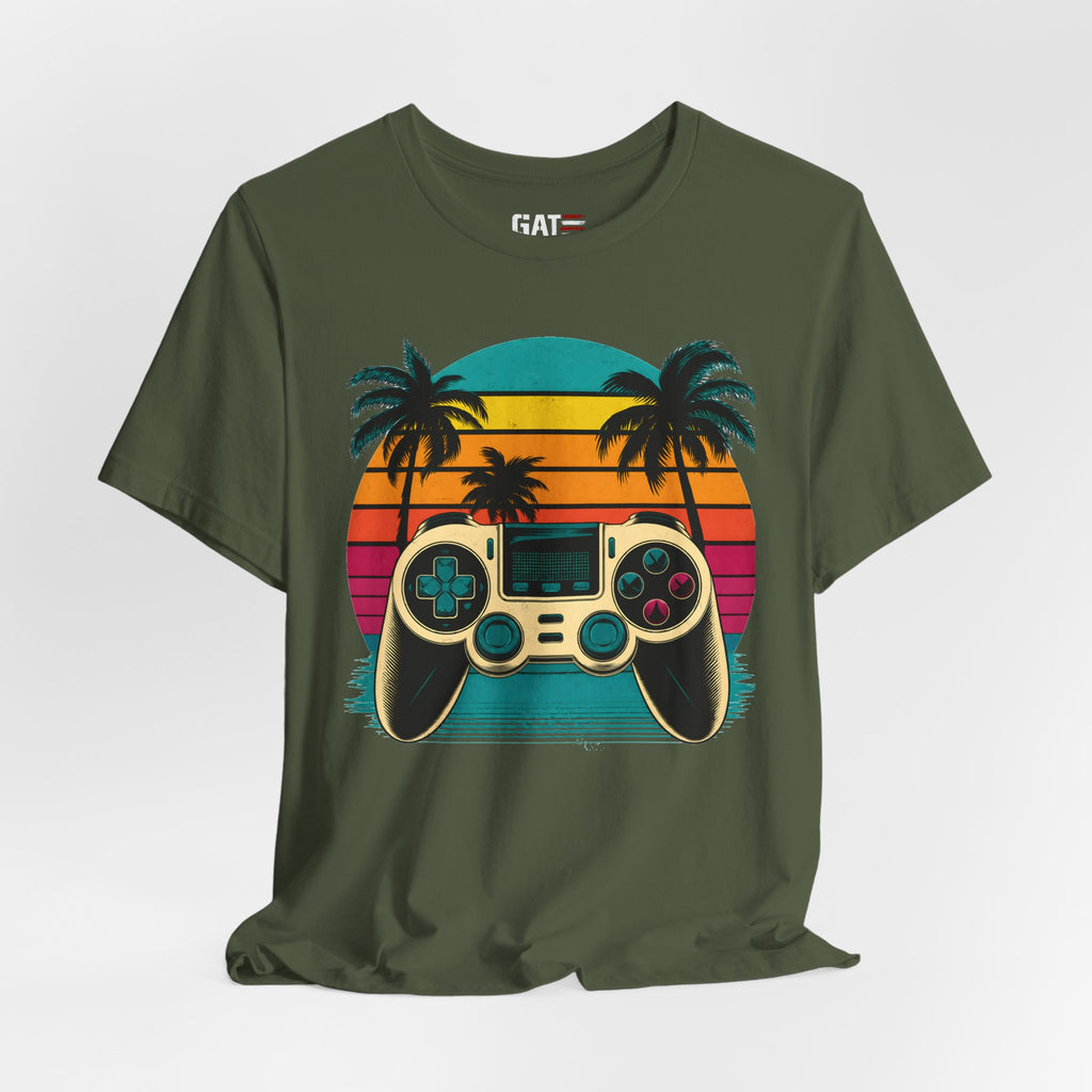 Retro Gaming Shirt, Gamer Sunset Tee, Video Game Controller Shirt, 80s Retro Gamer Gift, Beach Gaming T Shirt