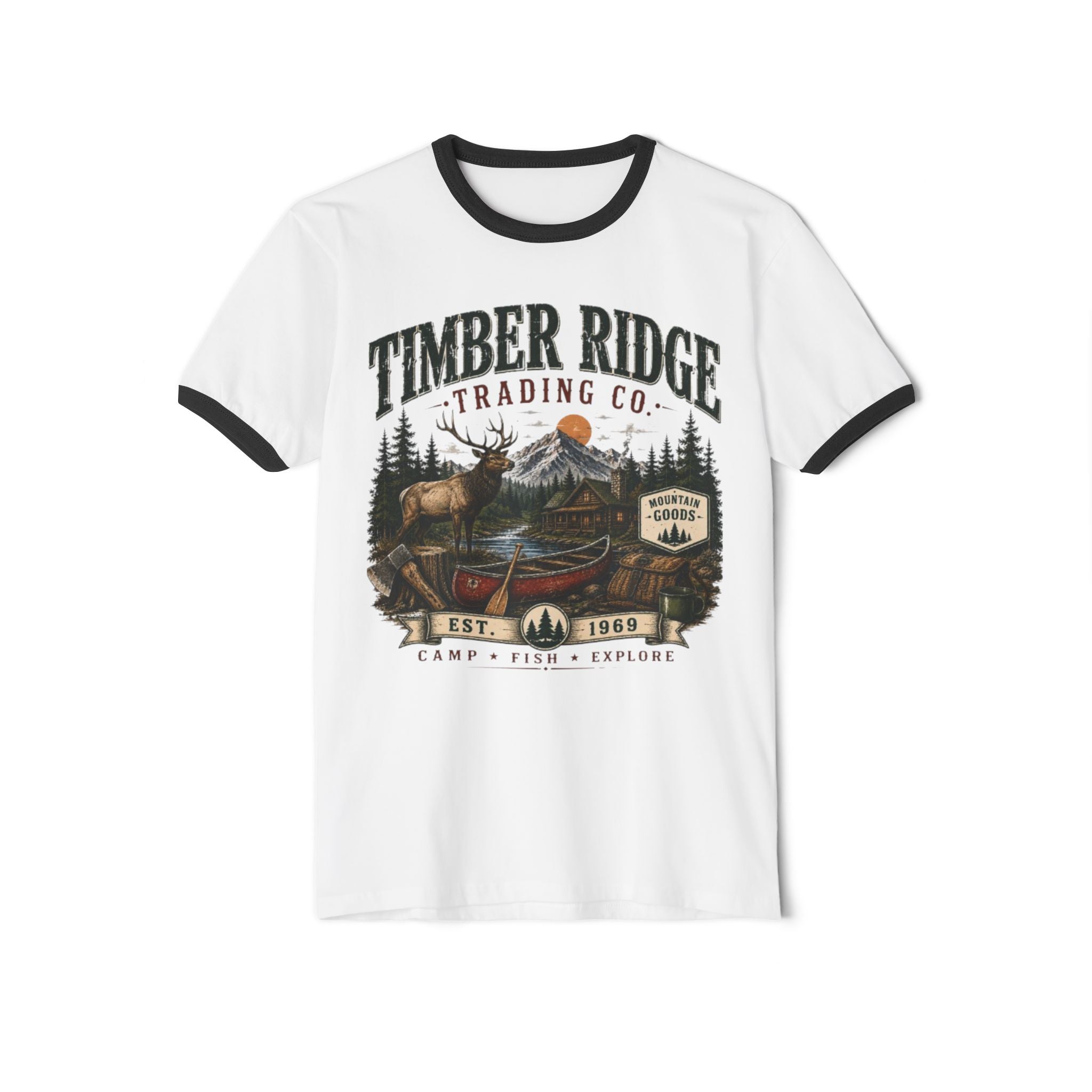Timber Ridge Trading Co. Ringer T-Shirt – Camping, Fishing & Outdoors Graphic Tee