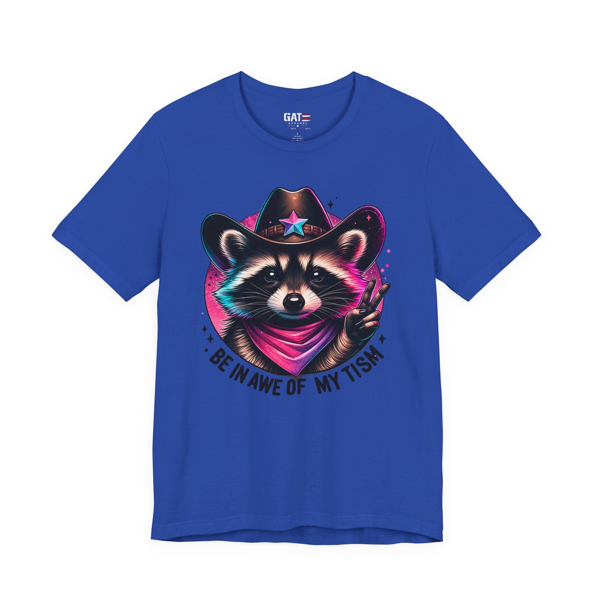 Raccoon Cowboy Graphic Tee – "Be in Awe of My Tism" Cute Western Animal T-Shirt
