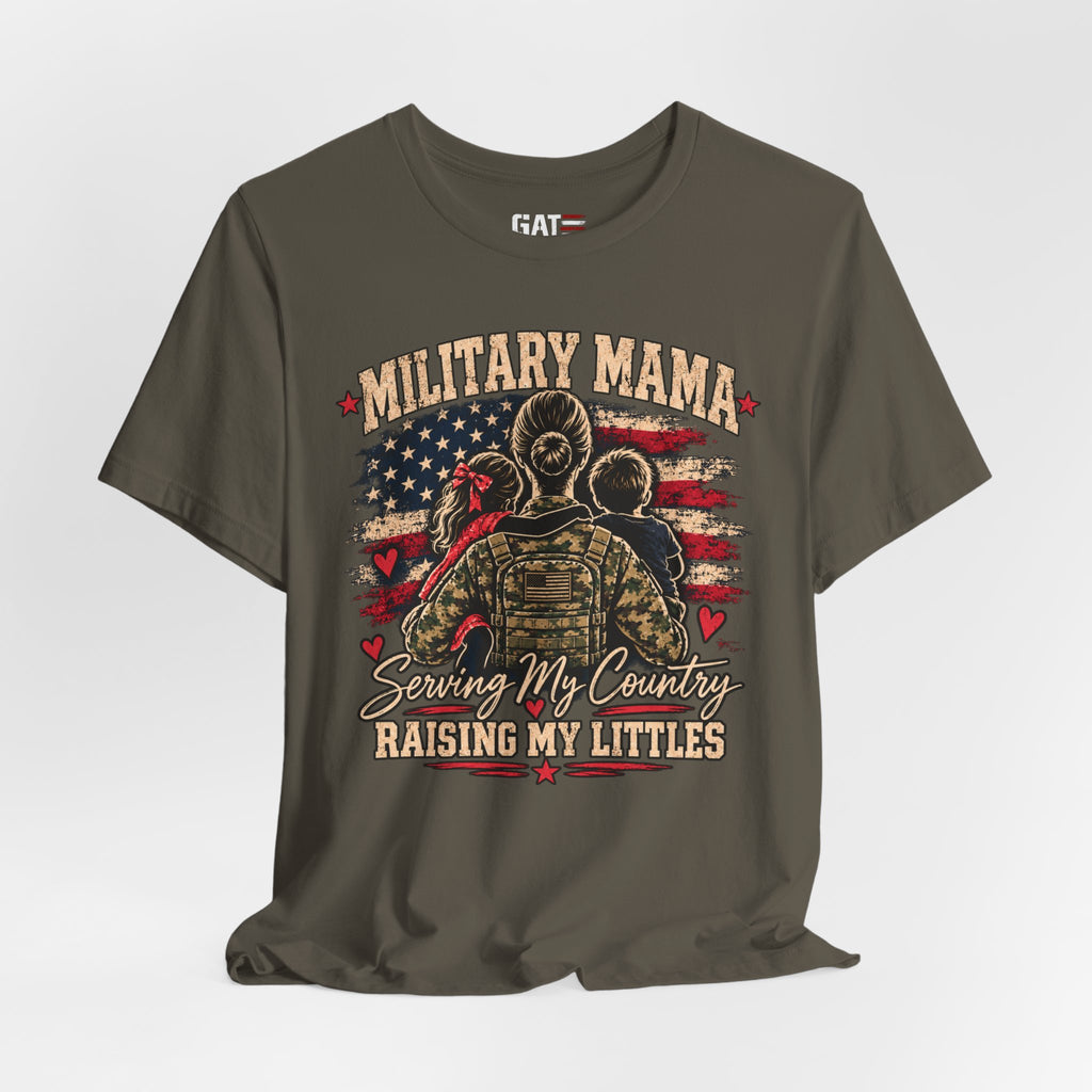 Military Mama T-Shirt – "Serving My Country, Raising My Littles" Patriotic Mom Tee
