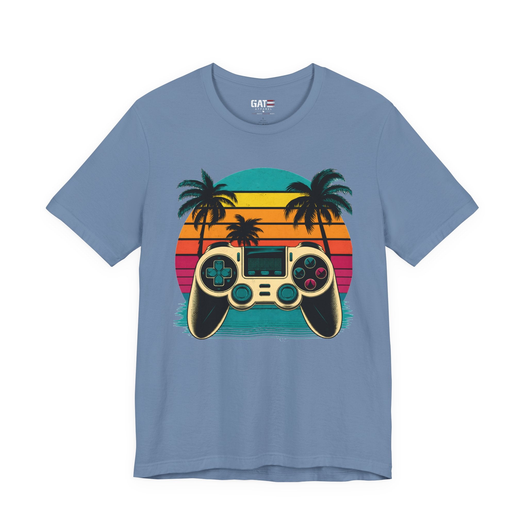 Retro Gaming Shirt, Gamer Sunset Tee, Video Game Controller Shirt, 80s Retro Gamer Gift, Beach Gaming T Shirt