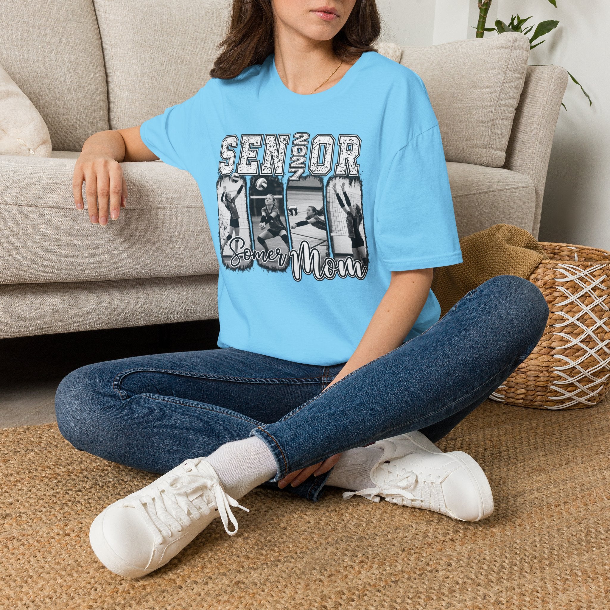 Senior Volleyball Mom T‑Shirt Personalized Photos and Name