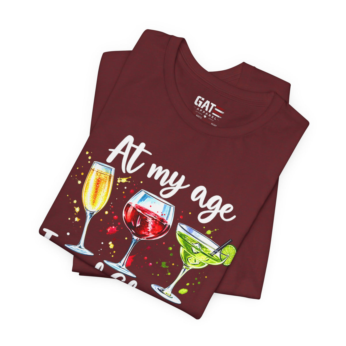 At My Age I Need Glasses Funny Wine Cocktail T-Shirt - alternate product image