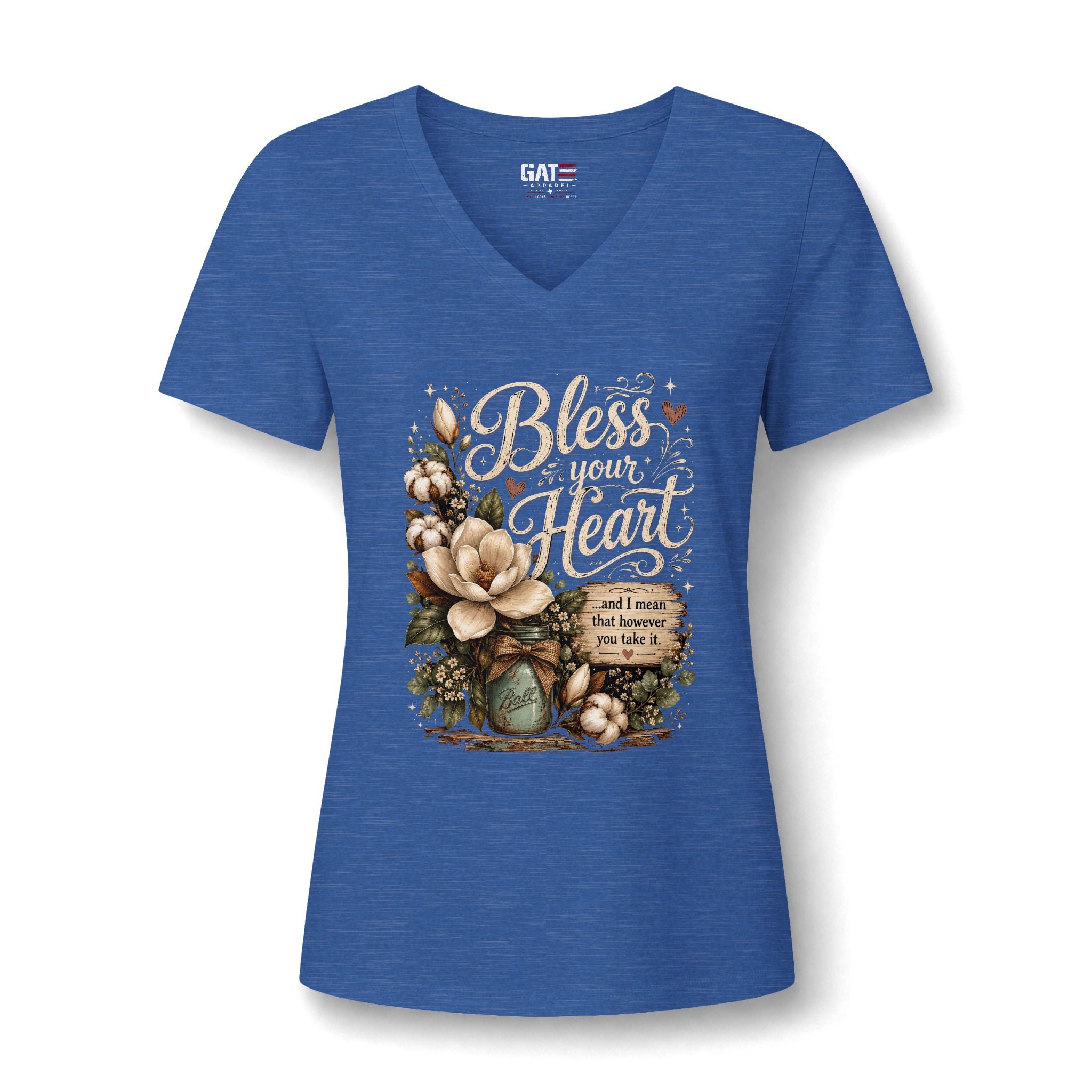 Bless Your Heart V-Neck Tee — Floral Southern Faith Graphic
